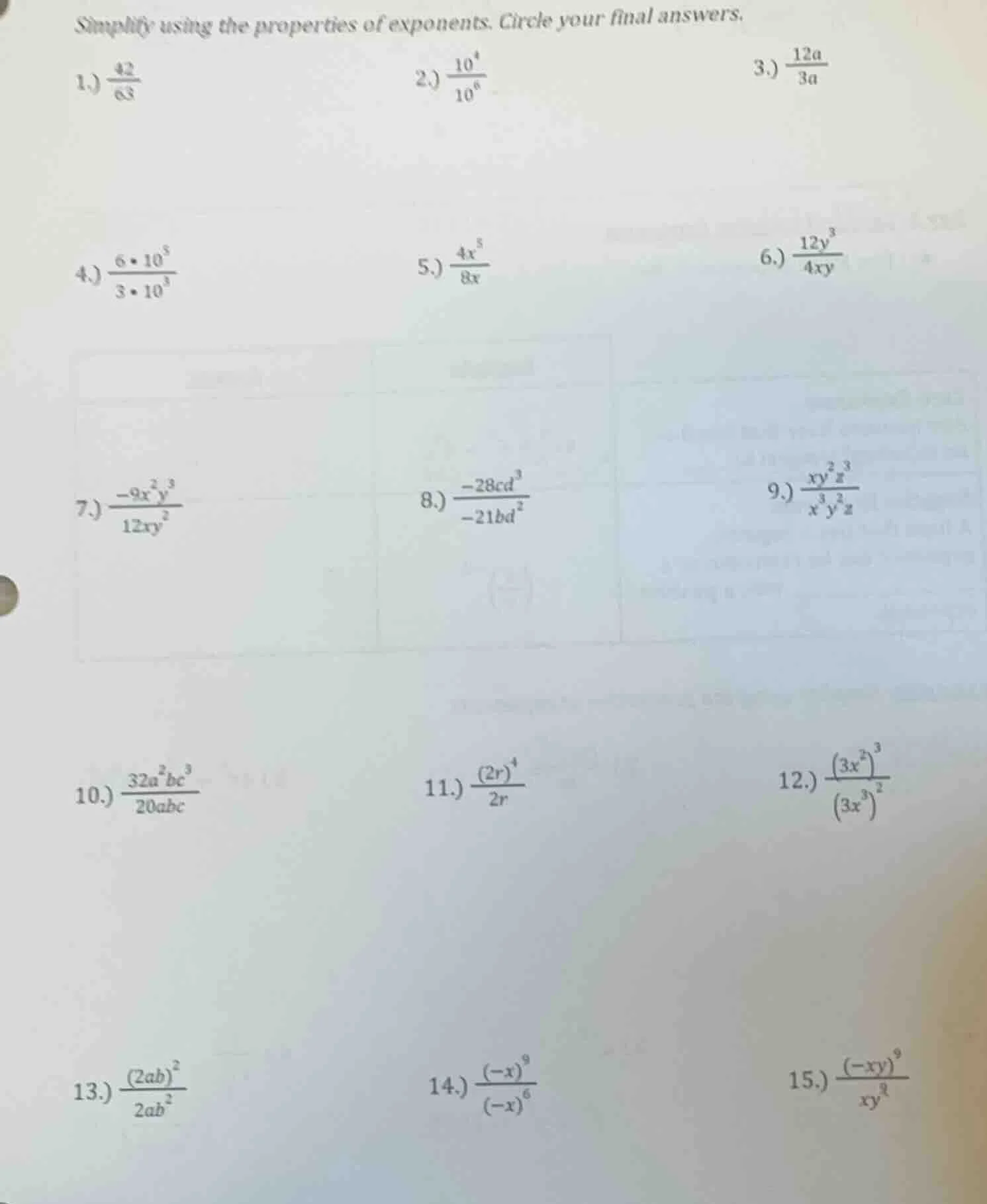 simplify using the properties of exponents. circle your final answers. …