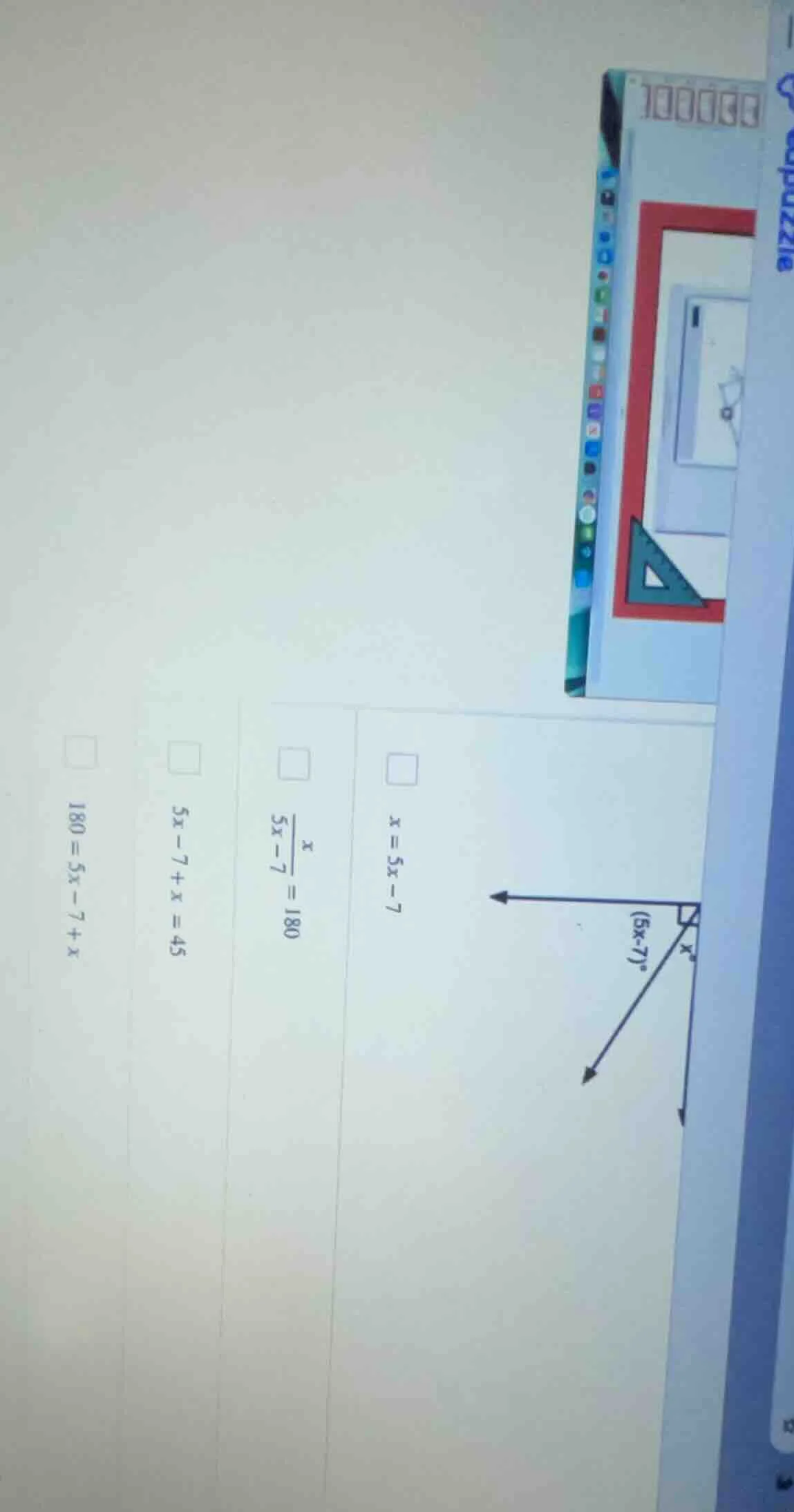 there is a right angle, and inside the right angle, there is a ray divi…