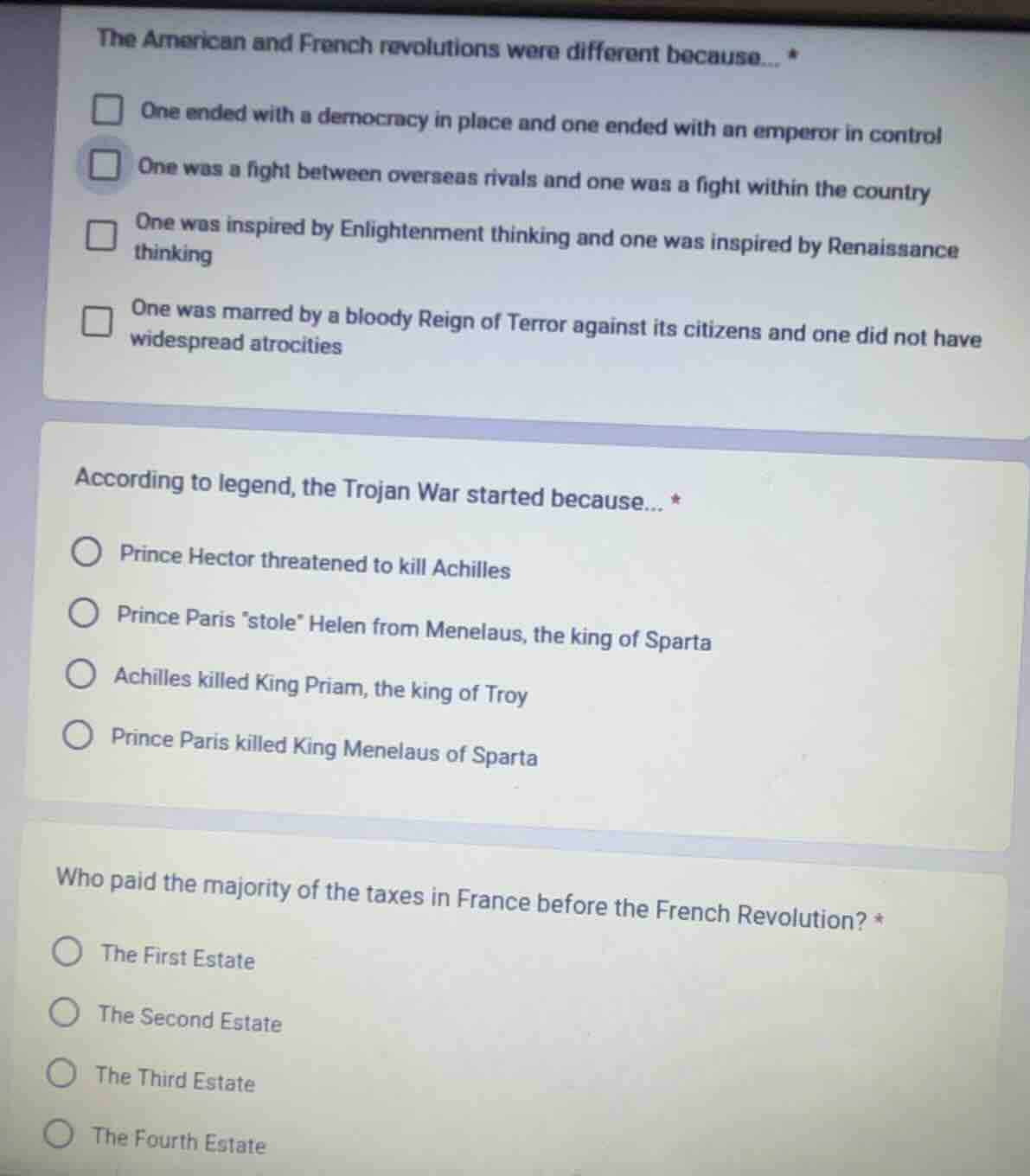 the american and french revolutions were different because... * one end…