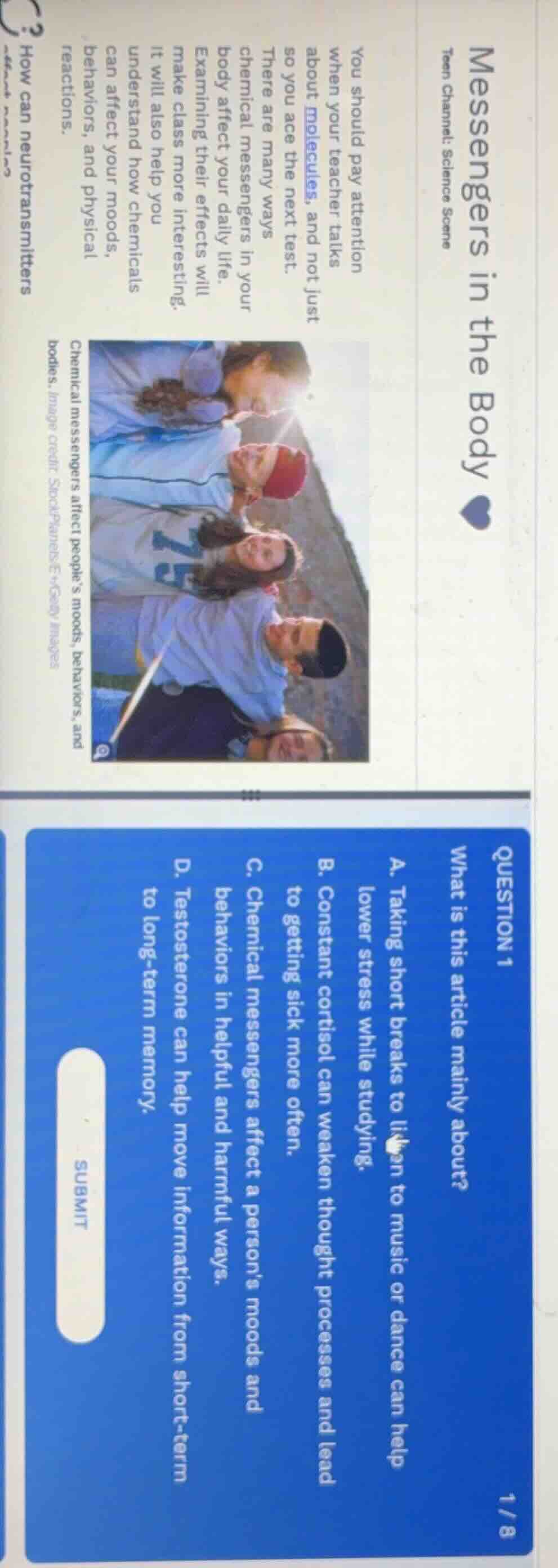 question 1 what is this article mainly about? a. taking short breaks to…