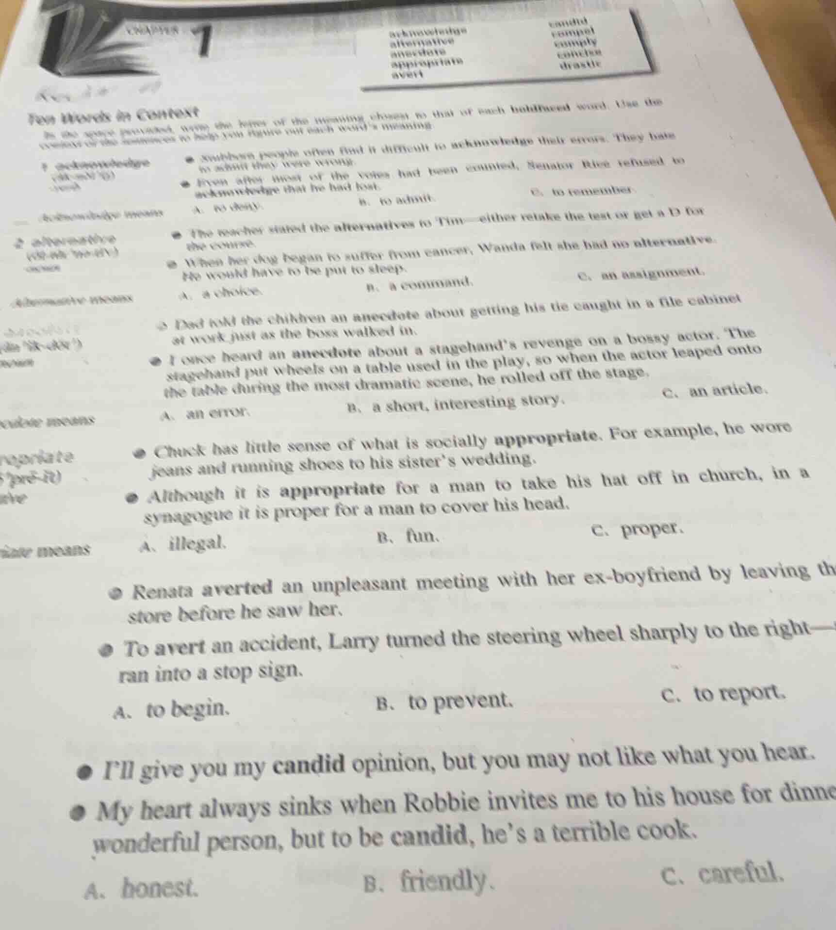 ten words in context in the space provided, write the letter of the mea…