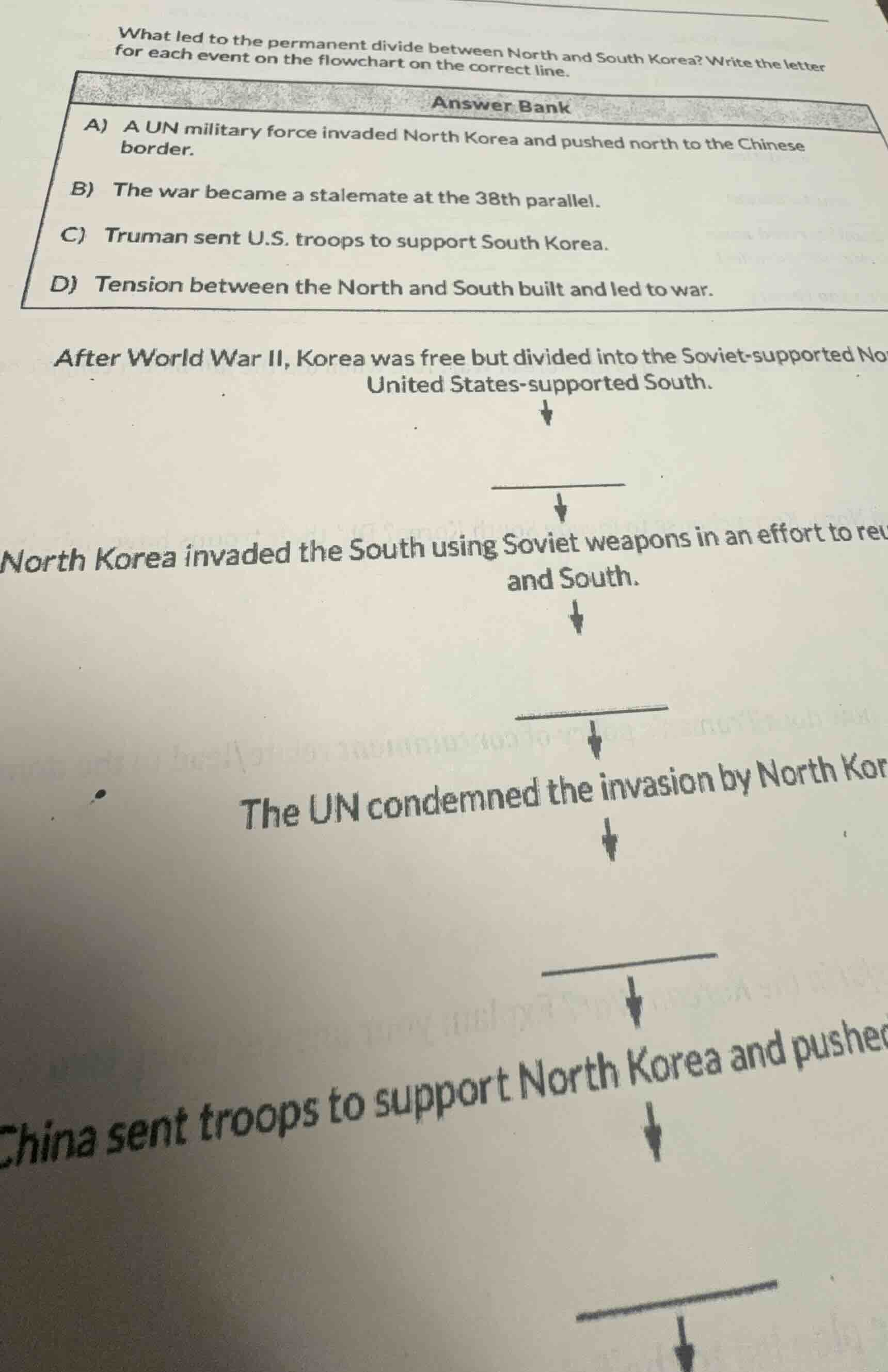 what led to the permanent divide between north and south korea? write t…