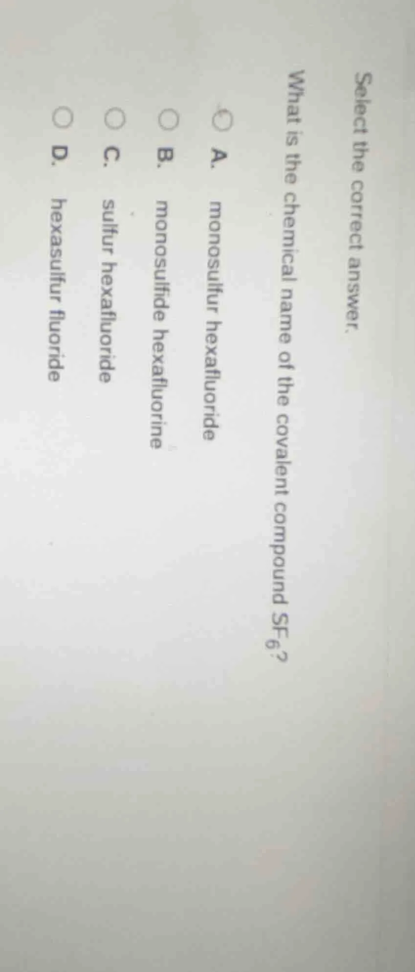 select the correct answer. what is the chemical name of the covalent co…