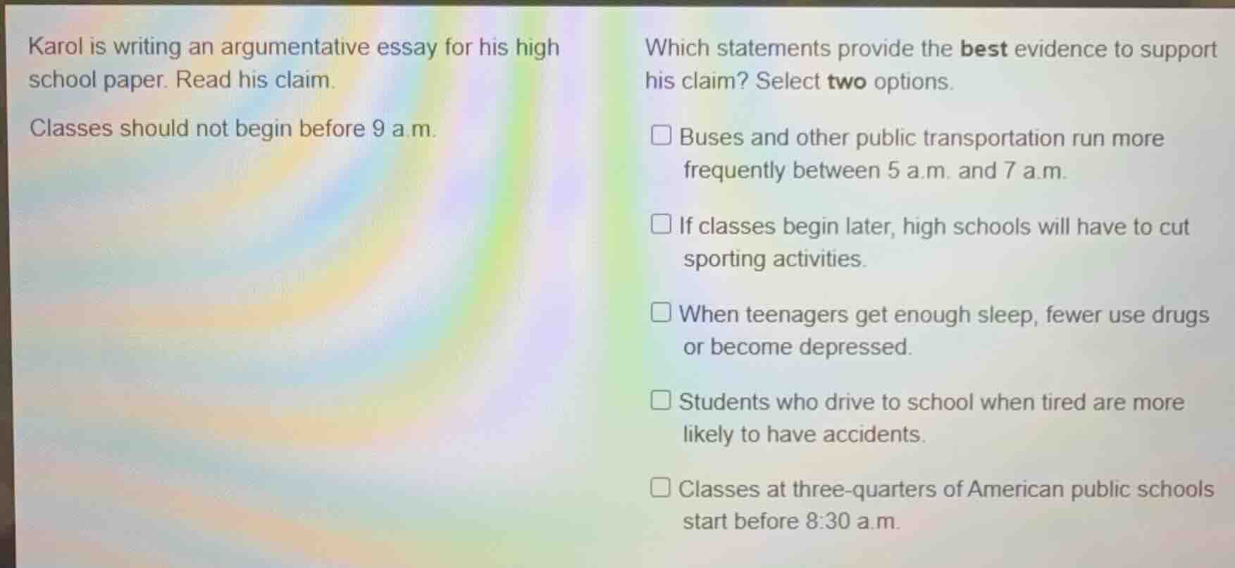 karol is writing an argumentative essay for his high school paper. read…