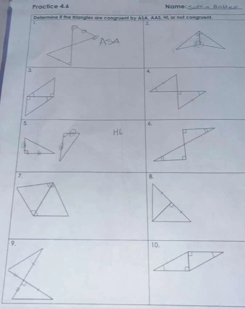 practice 4.6 name: sophie rower determine if the triangles are congruen…