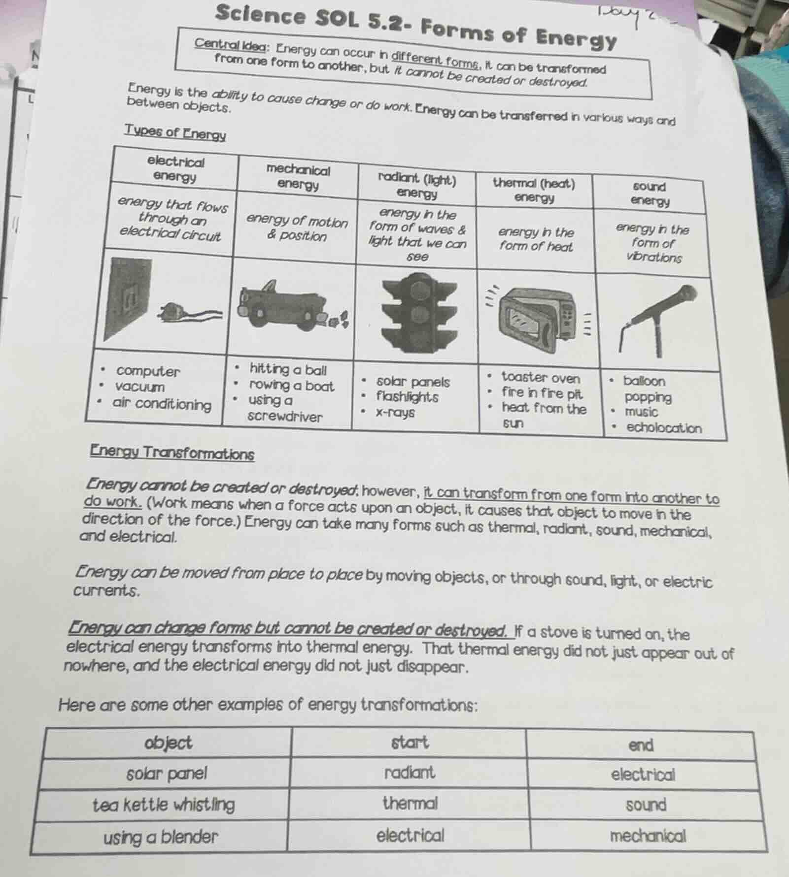 science sol 5.2- forms of energy central idea: energy can occur in diff…