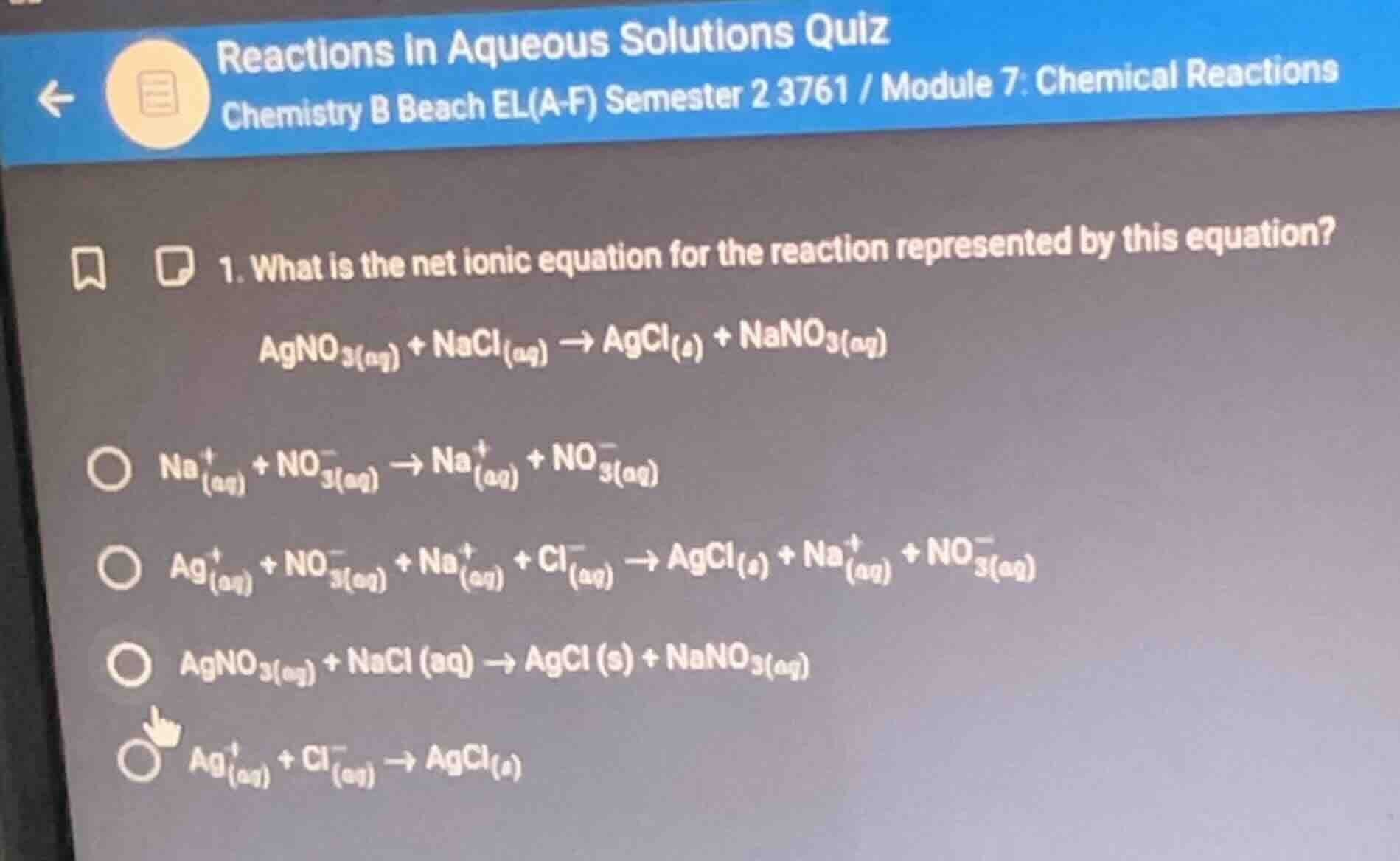 1. what is the net ionic equation for the reaction represented by this …