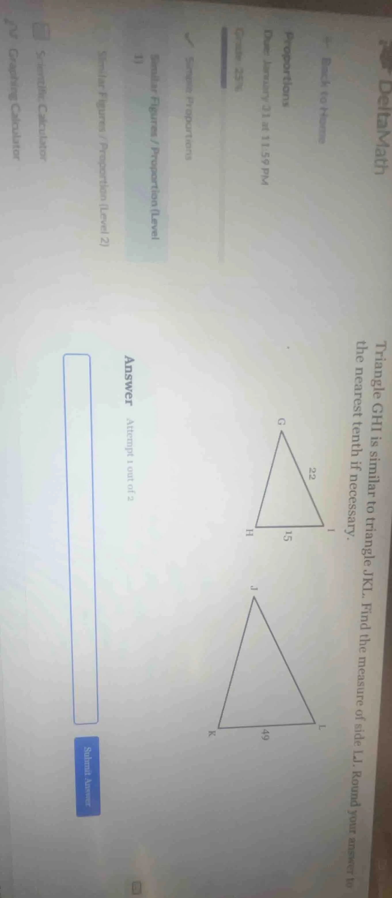 triangle ghi is similar to triangle jkl. find the measure of side lj. r…