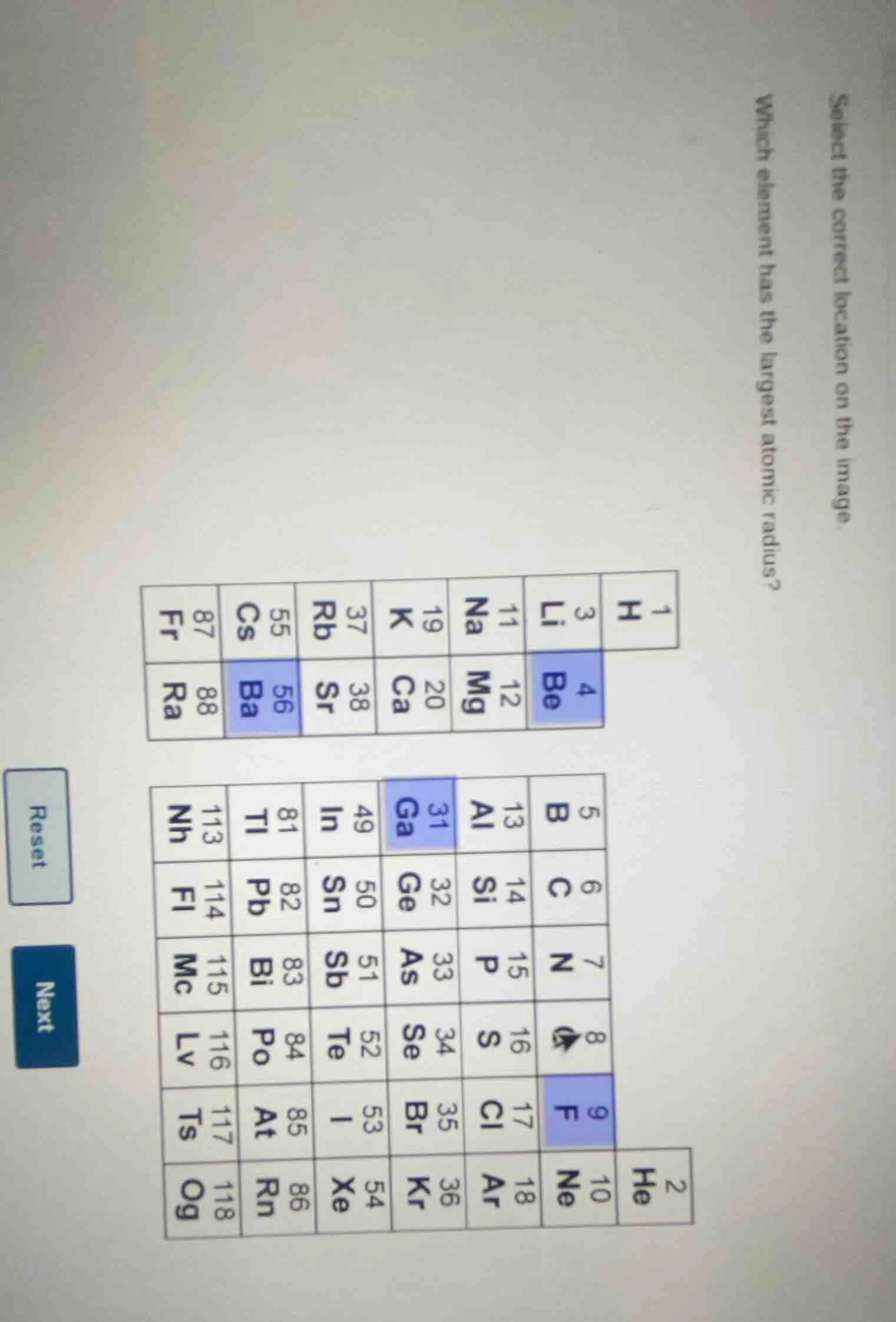 select the correct location on the image. which element has the largest…