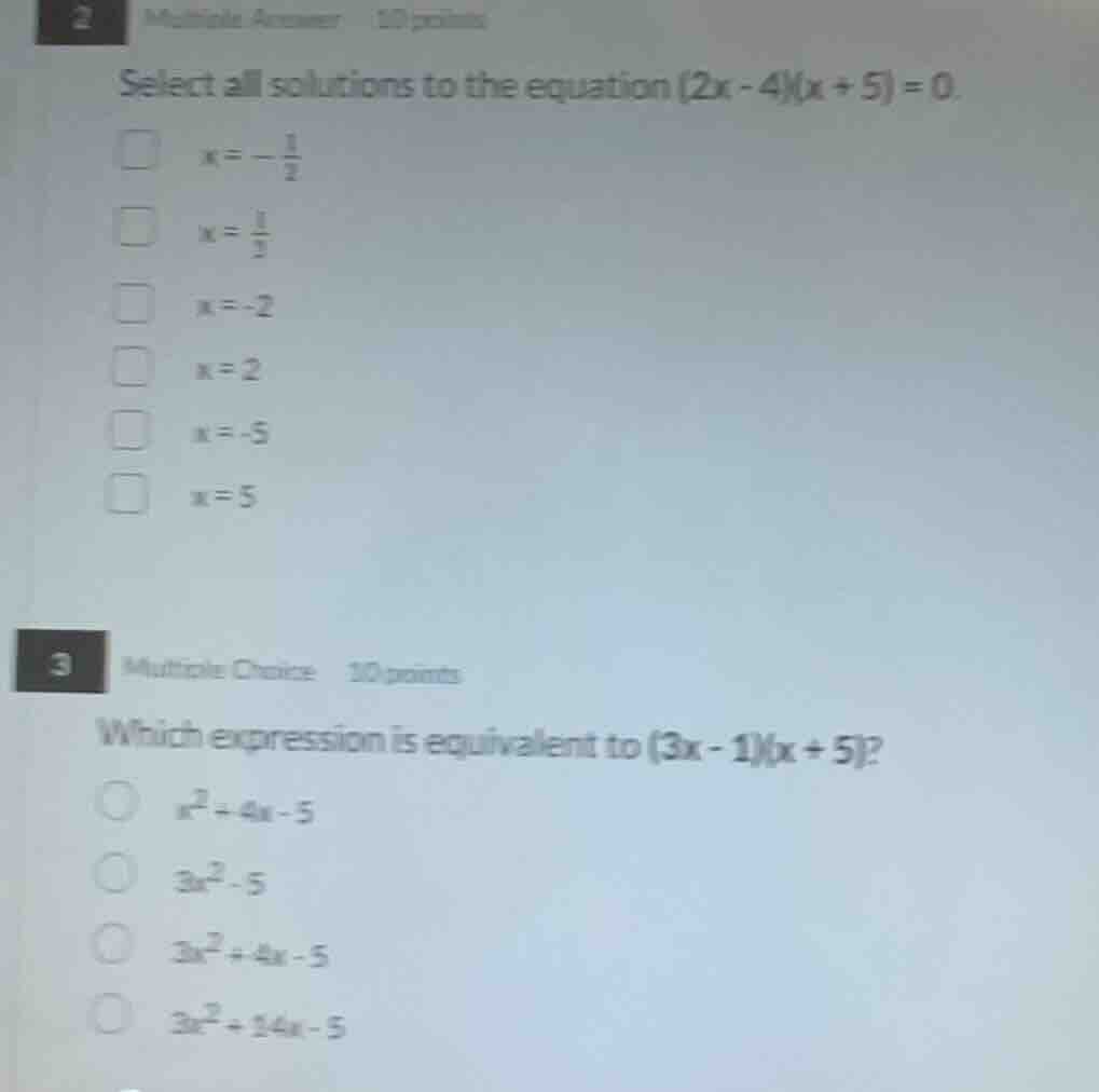 2 multiple answer 10 points select all solutions to the equation (2x - …