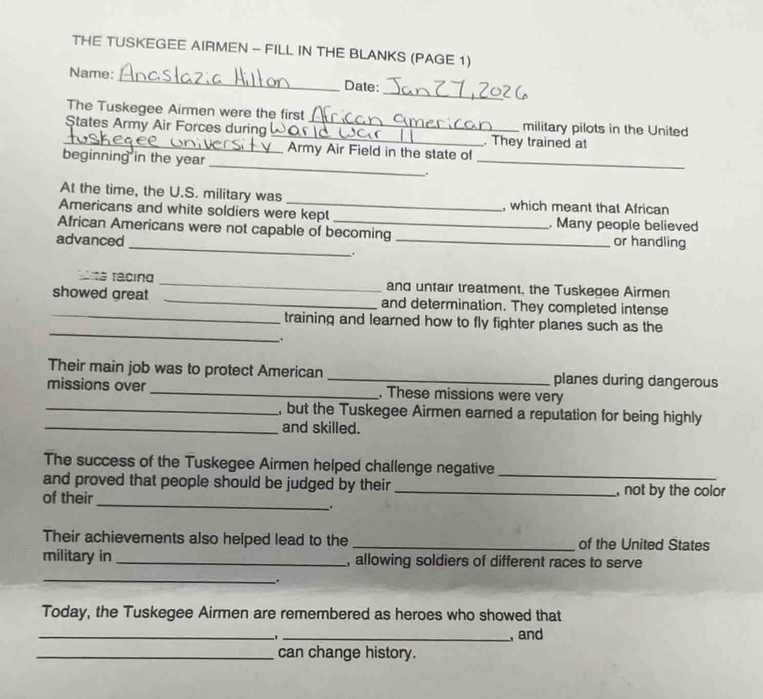 the tuskegee airmen – fill in the blanks (page 1) name: anastazic hilto…
