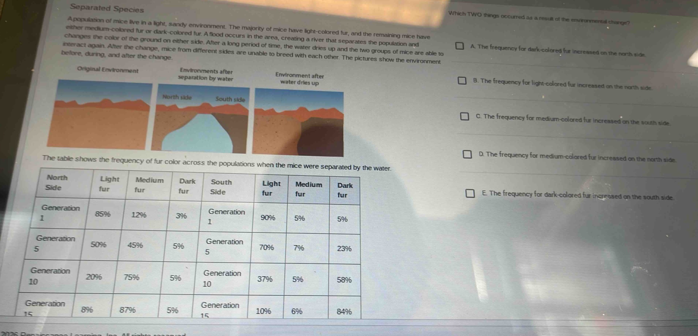 separated species a population of mice live in a light, sandy environme…