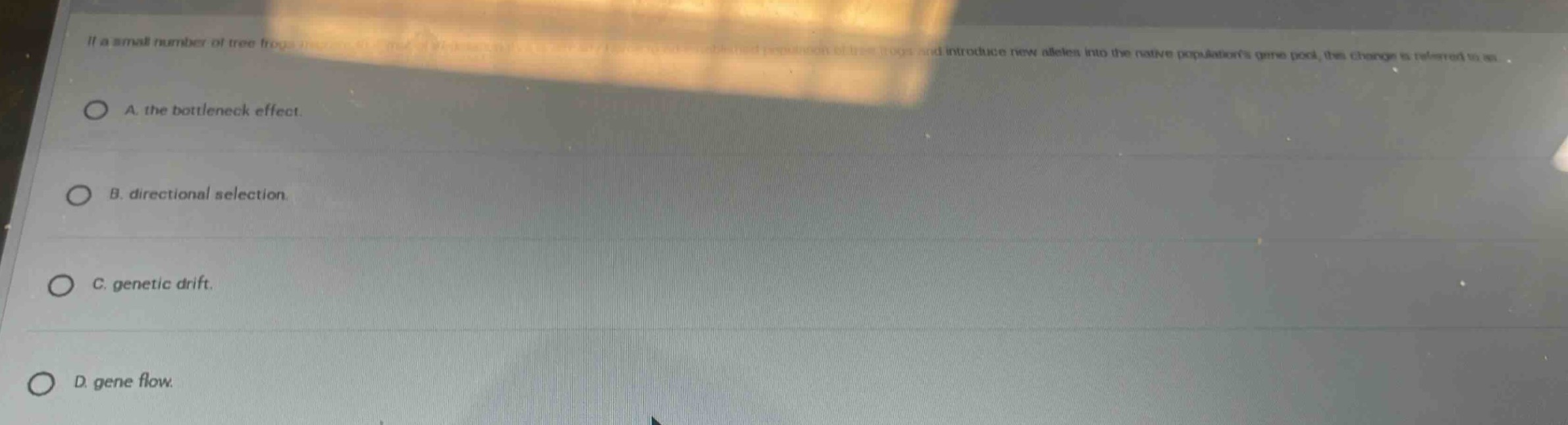 if a small number of tree frogs move from one population to a geographi…