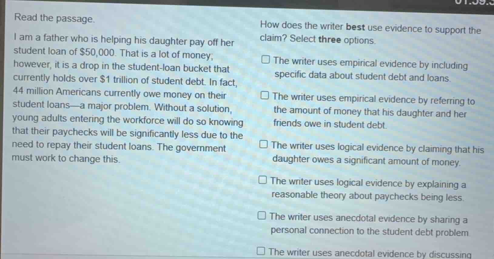 read the passage. i am a father who is helping his daughter pay off her…