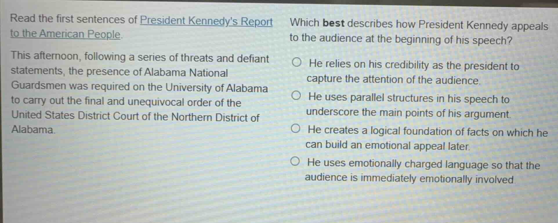 read the first sentences of president kennedys report to the american p…