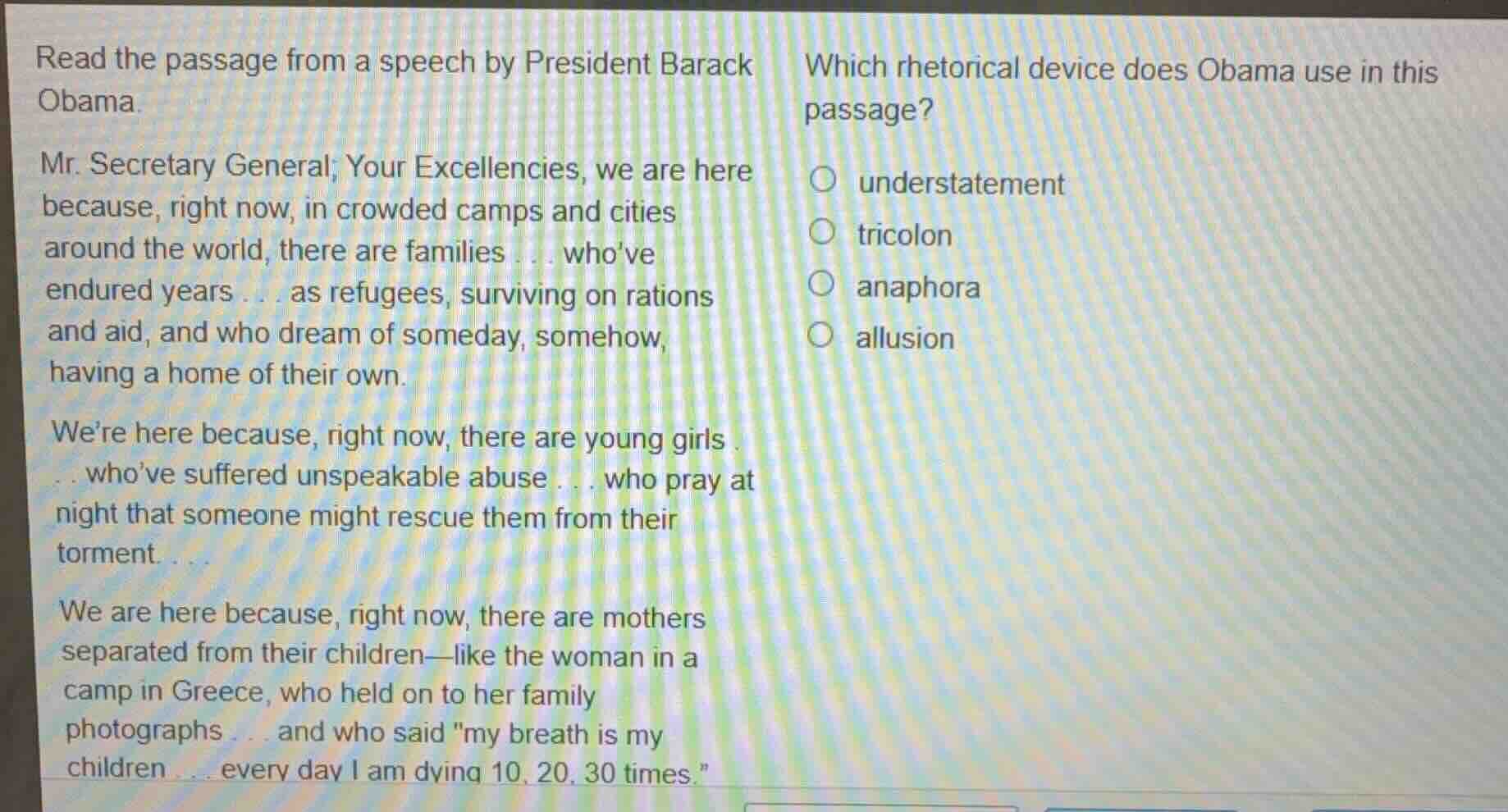 read the passage from a speech by president barack obama. mr. secretary…