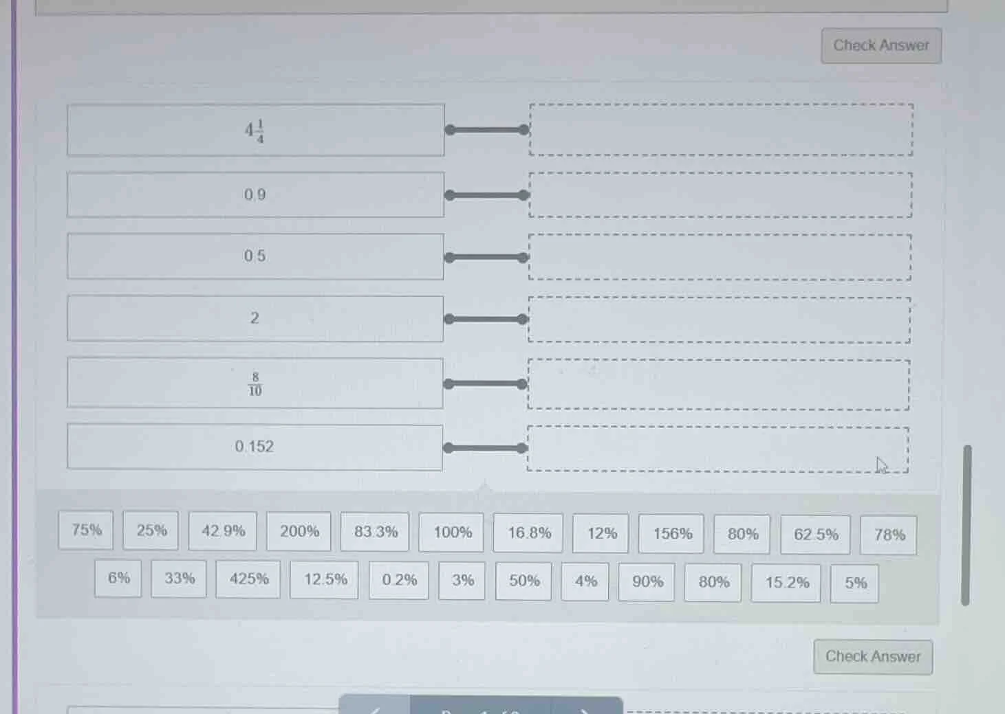 match the following numbers: $4\\frac{1}{4}$, 0.9, 0.5, 2, $\\frac{8}{1…