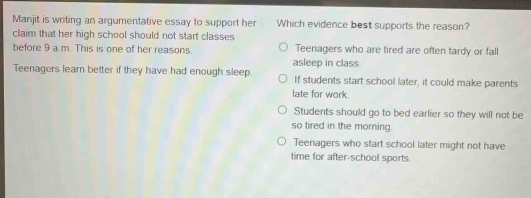 manjit is writing an argumentative essay to support her claim that her …