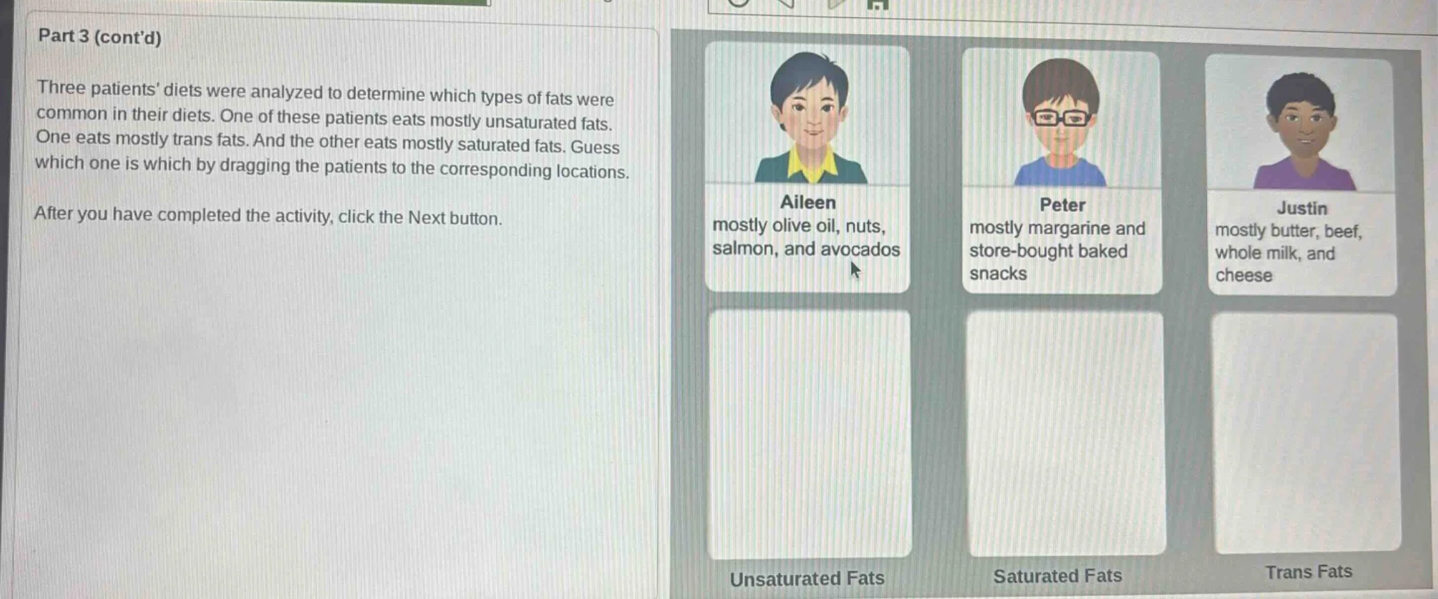 part 3 (contd) three patients diets were analyzed to determine which ty…