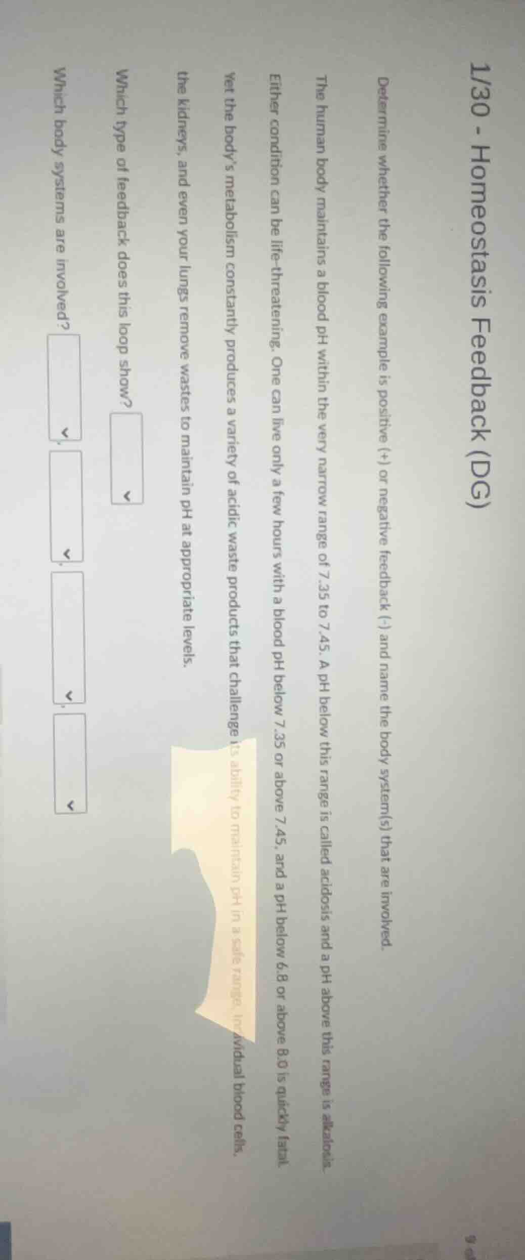 1/30 - homeostasis feedback (dg) determine whether the following exampl…