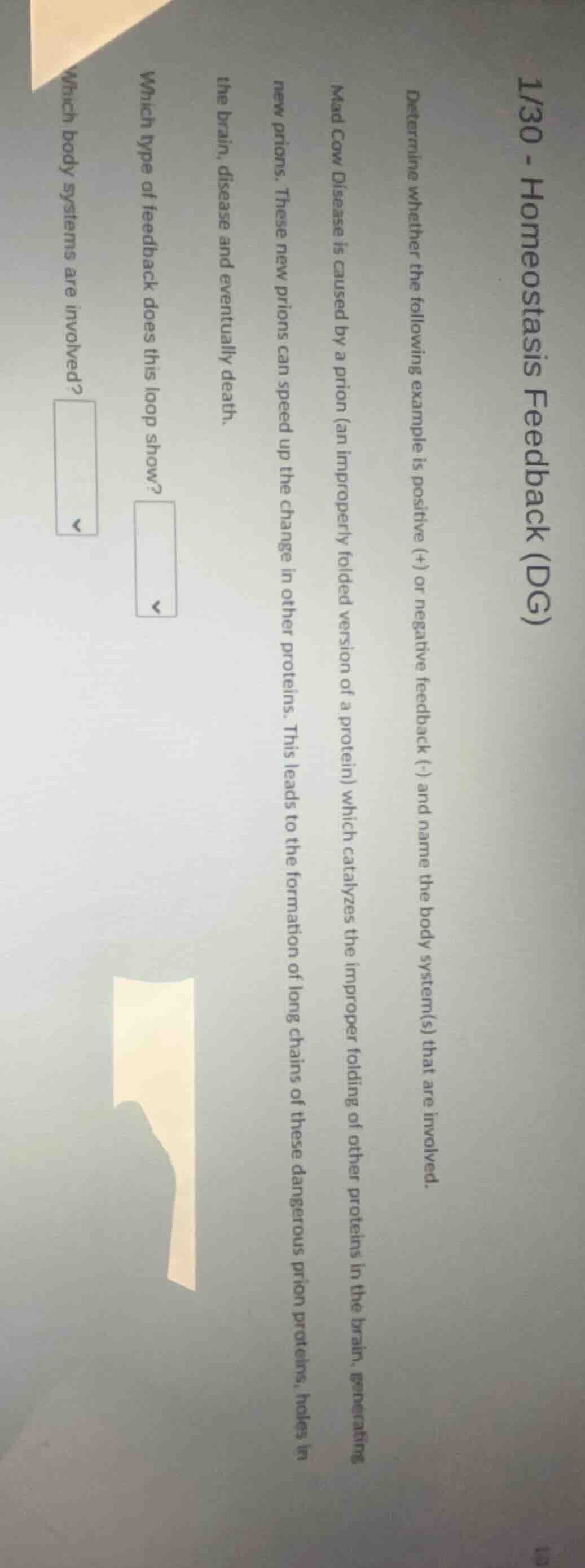 1/30 - homeostasis feedback (dg) determine whether the following exampl…