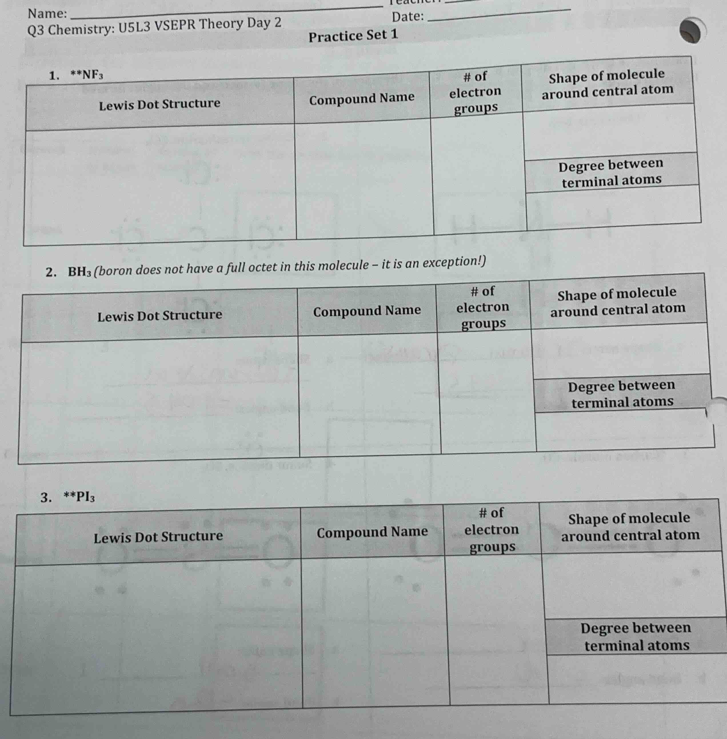 name: ______ q3 chemistry: u5l3 vsepr theory day 2 date: ______ practic…