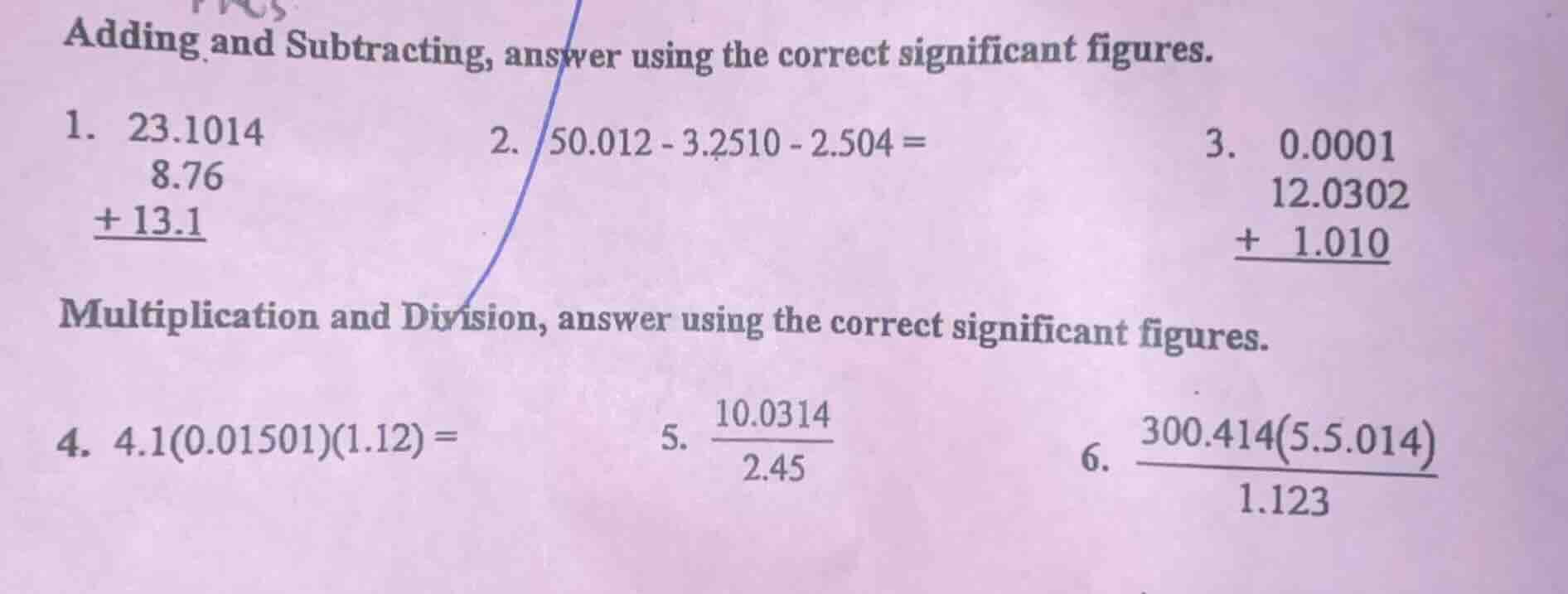 adding and subtracting, answer using the correct significant figures. 1…