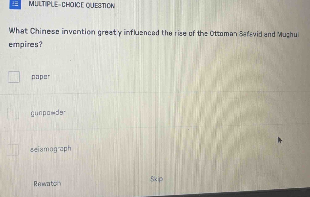 multiple-choice question what chinese invention greatly influenced the …