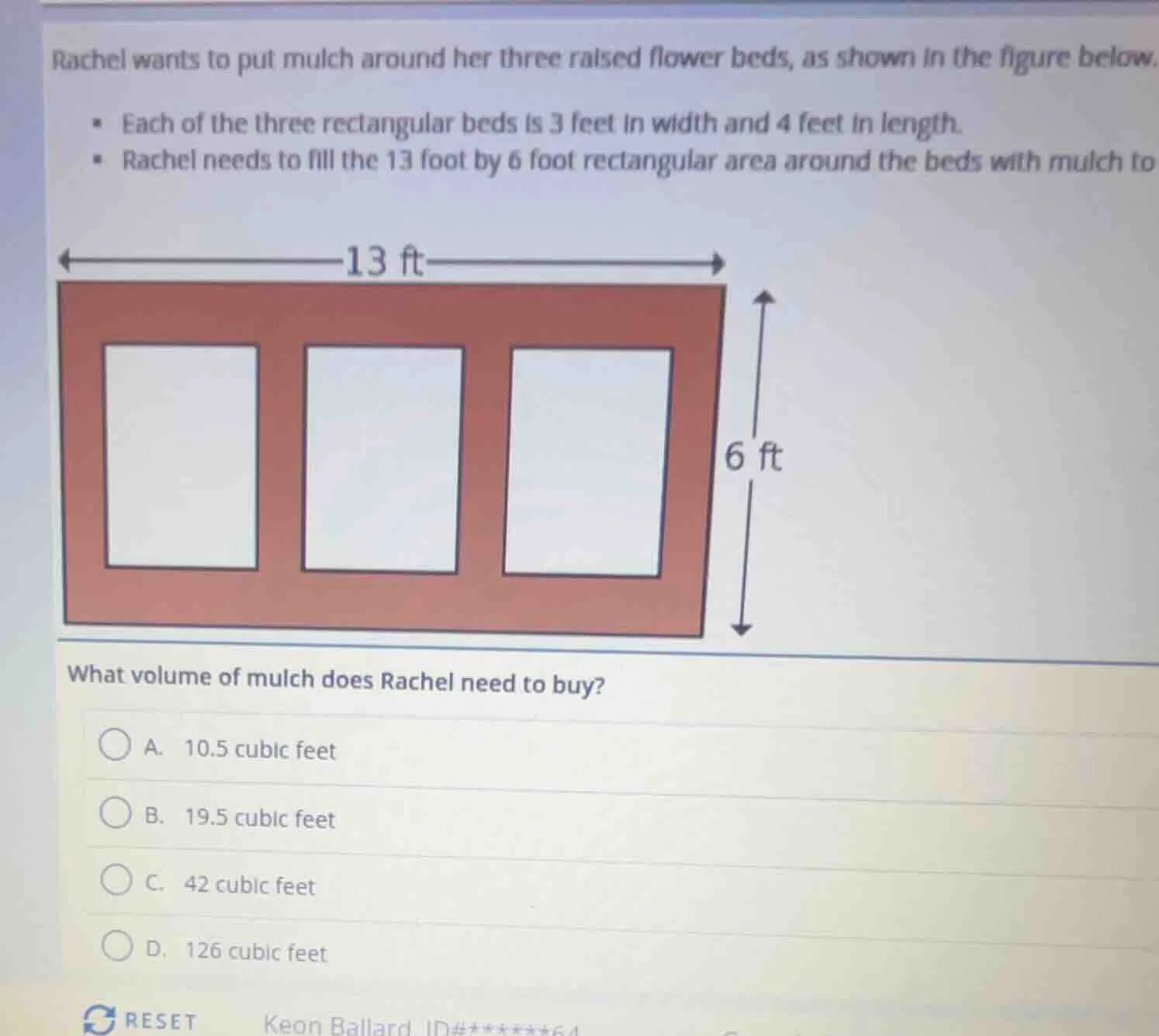rachel wants to put mulch around her three raised flower beds, as shown…