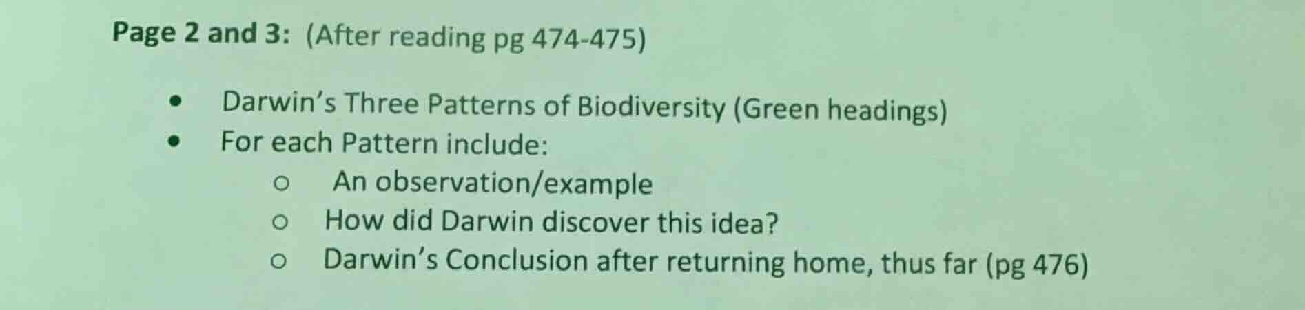 page 2 and 3: (after reading pg 474-475) - darwin’s three patterns of b…