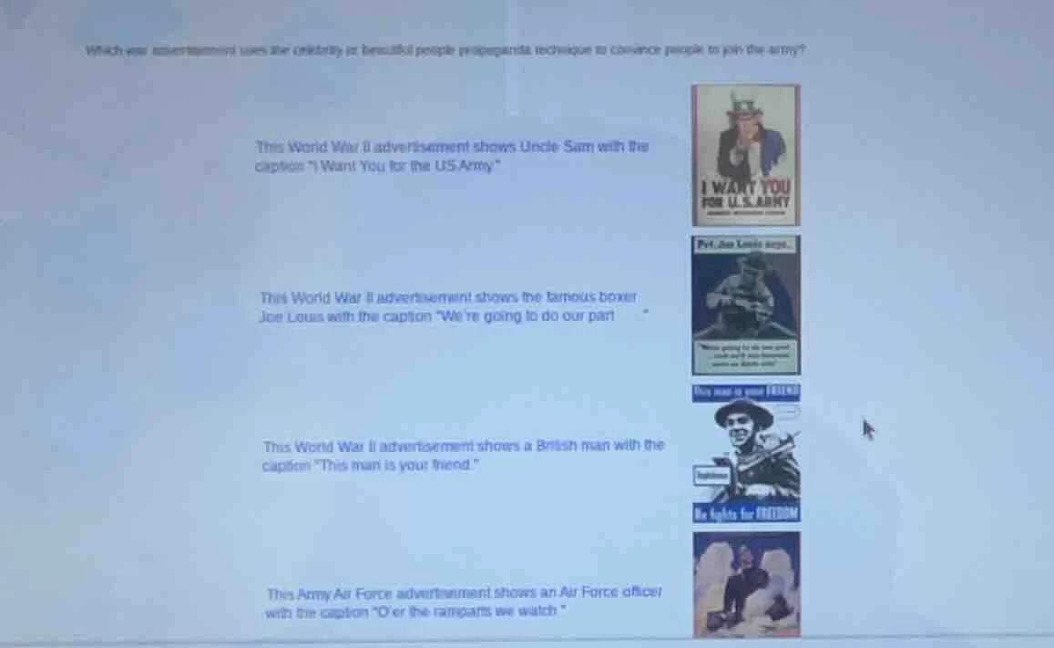 which war advertisement uses the celebrity or beautiful people propagan…