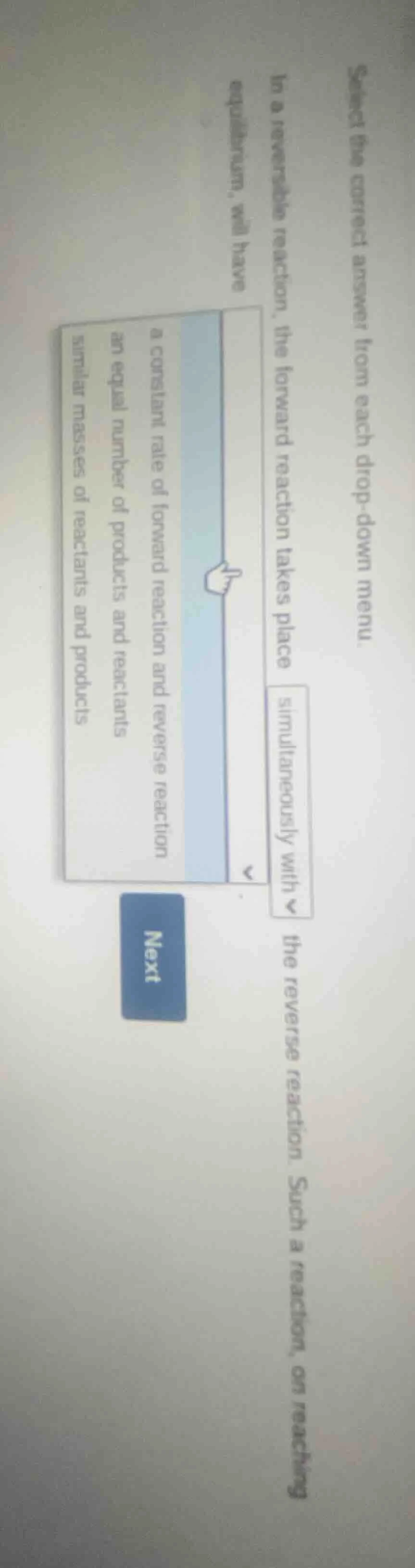 select the correct answer from each drop - down menu. in a reversible r…