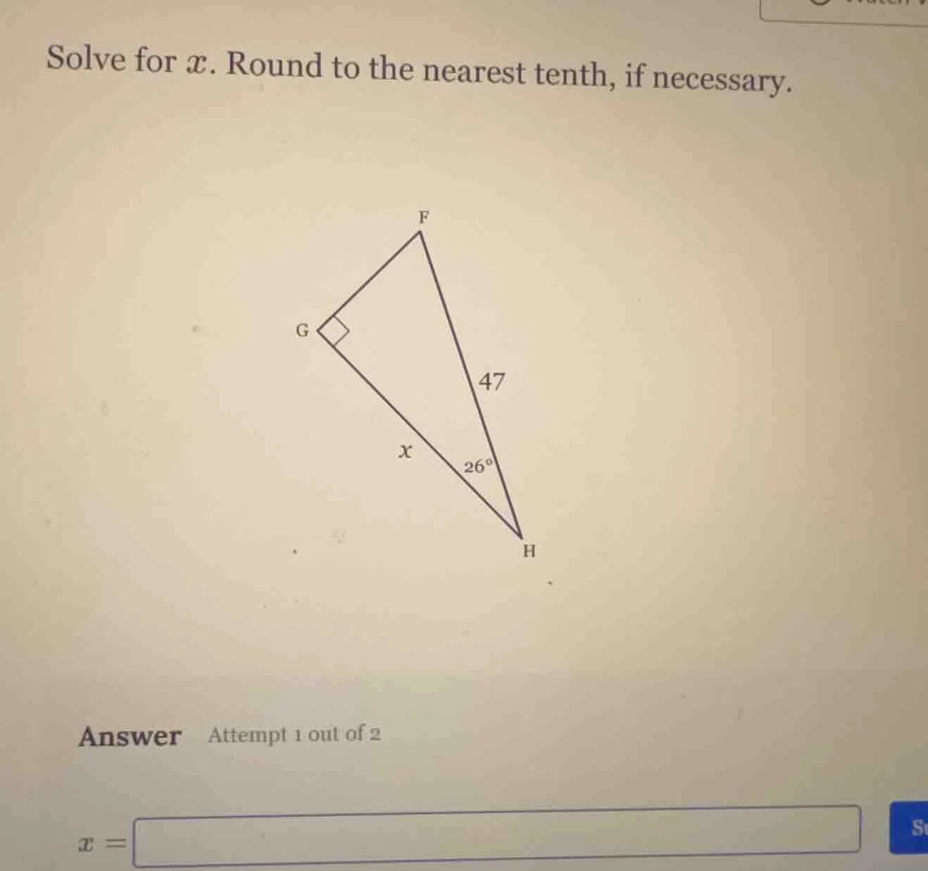 solve for ( x ). round to the nearest tenth, if necessary. (there is a …
