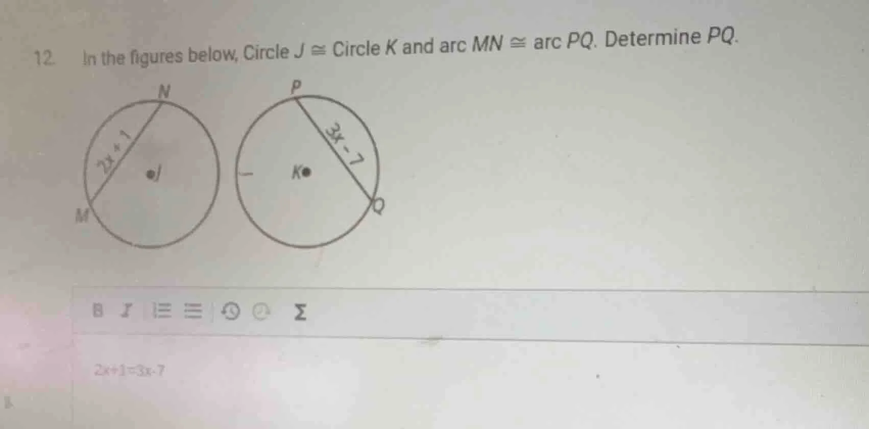 12. in the figures below, circle ( j cong ) circle ( k ) and arc ( mn c…