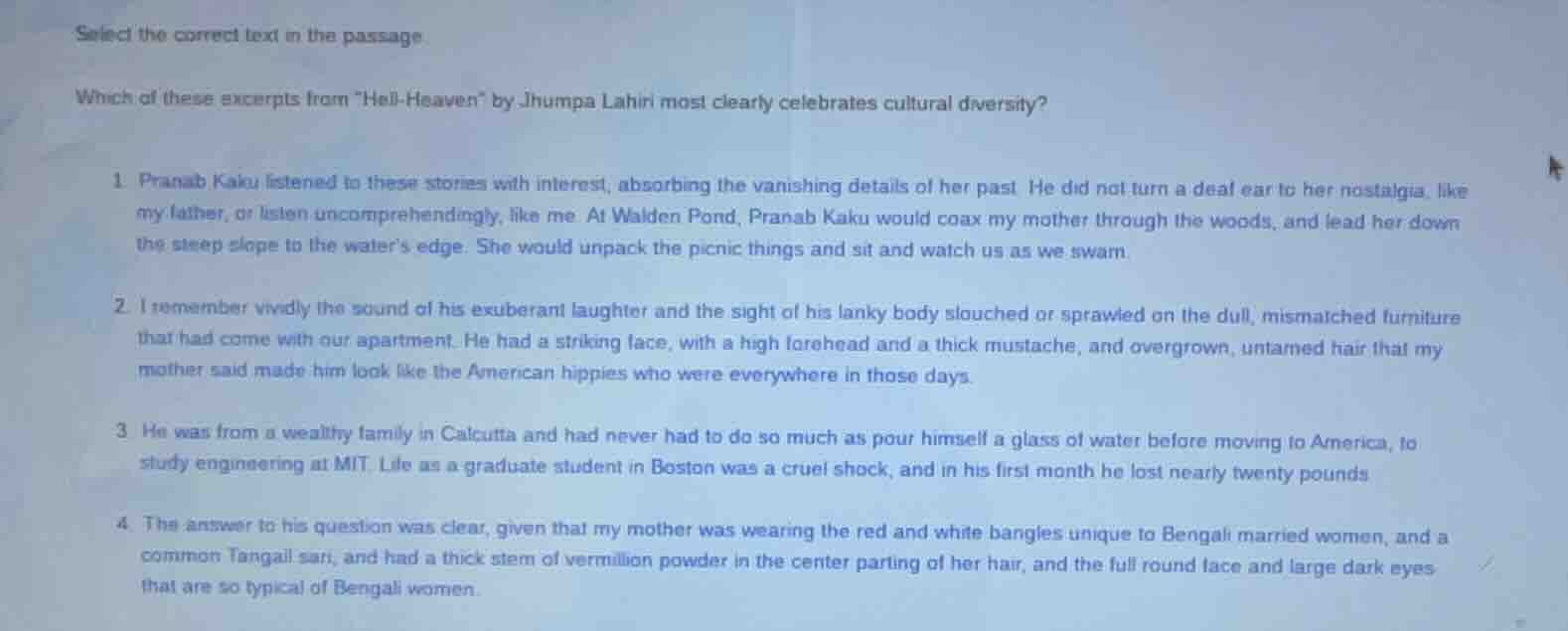 select the correct text in the passage which of these excerpts from \he…