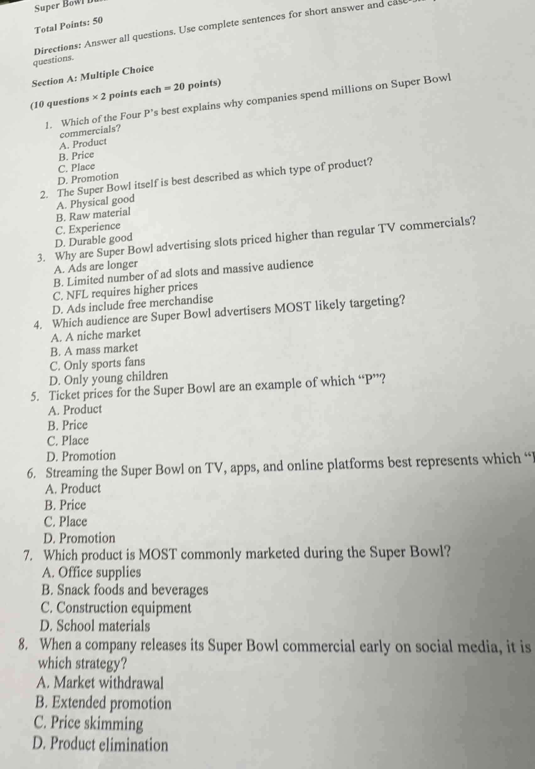 super bowl total points: 50 directions: answer all questions. use compl…