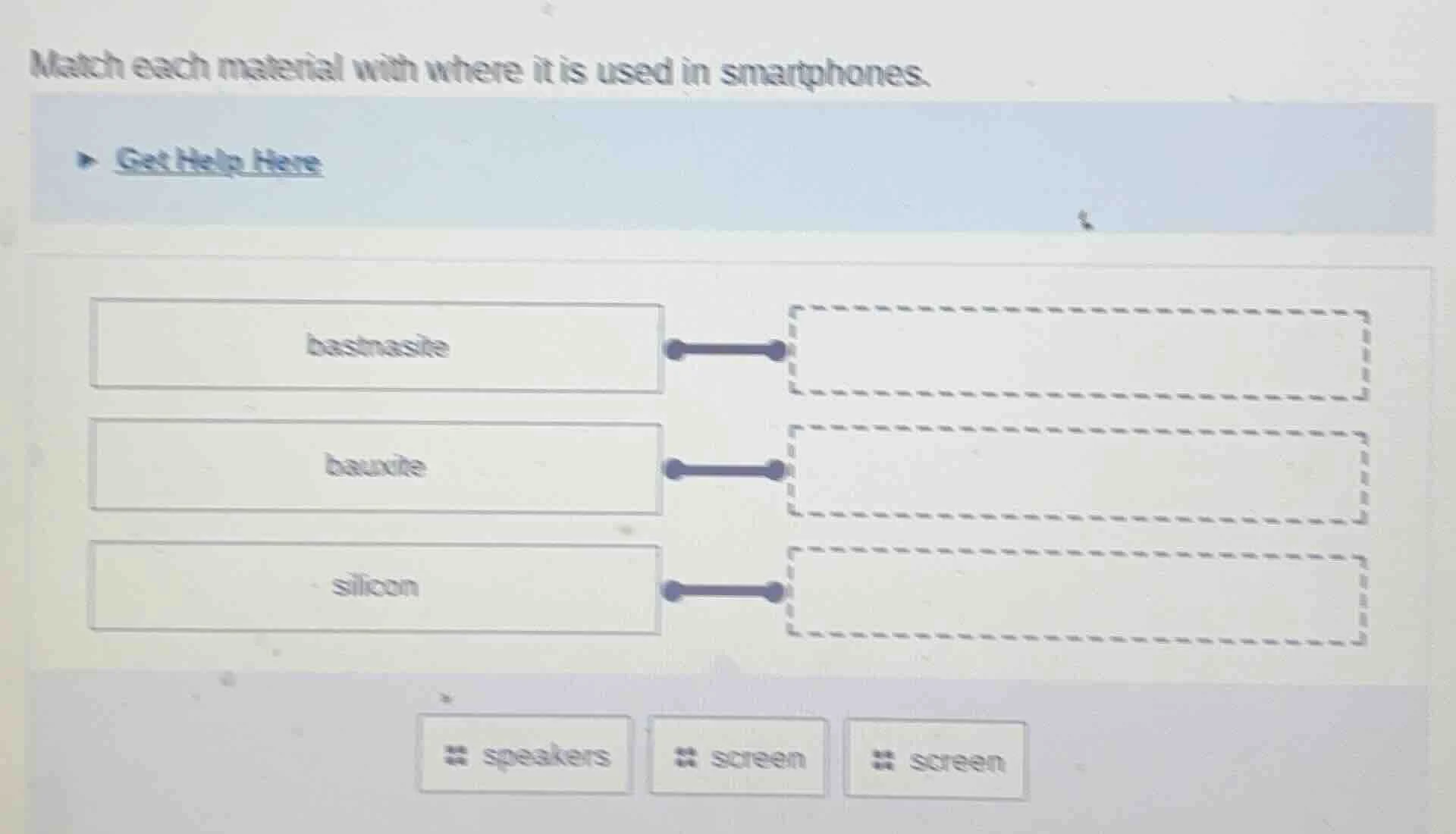 match each material with where it is used in smartphones. get help here…