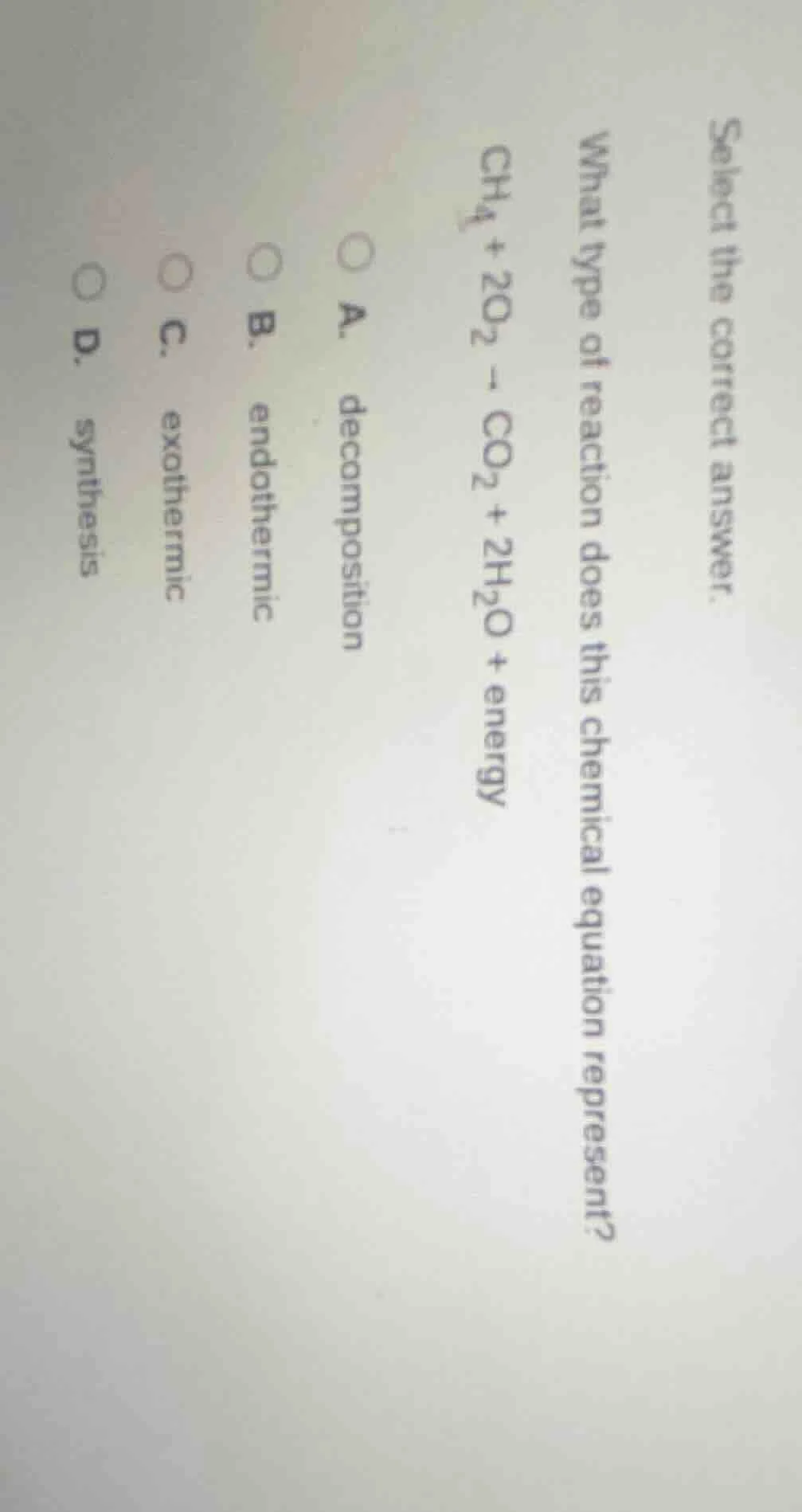 select the correct answer. what type of reaction does this chemical equ…