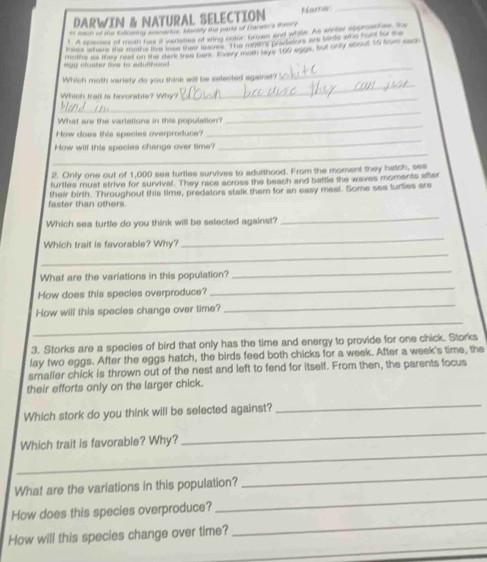 darwin & natural selection in each of the following scenarios, identify…