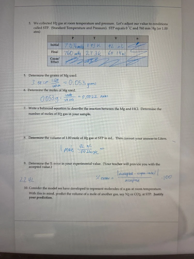 5. we collected h₂ gas at room temperature and pressure. let’s adjust o…