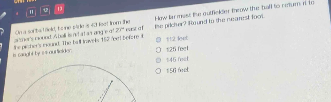 on a softball field, home plate is 43 feet from the pitchers mound. a b…