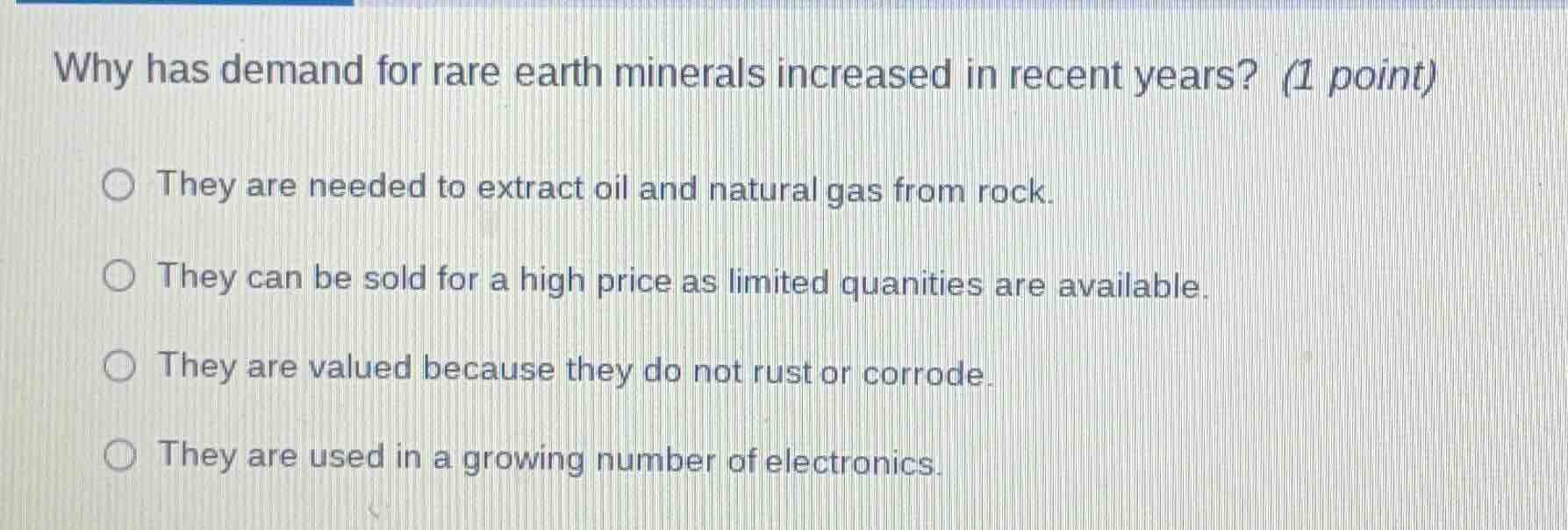 why has demand for rare earth minerals increased in recent years? (1 po…