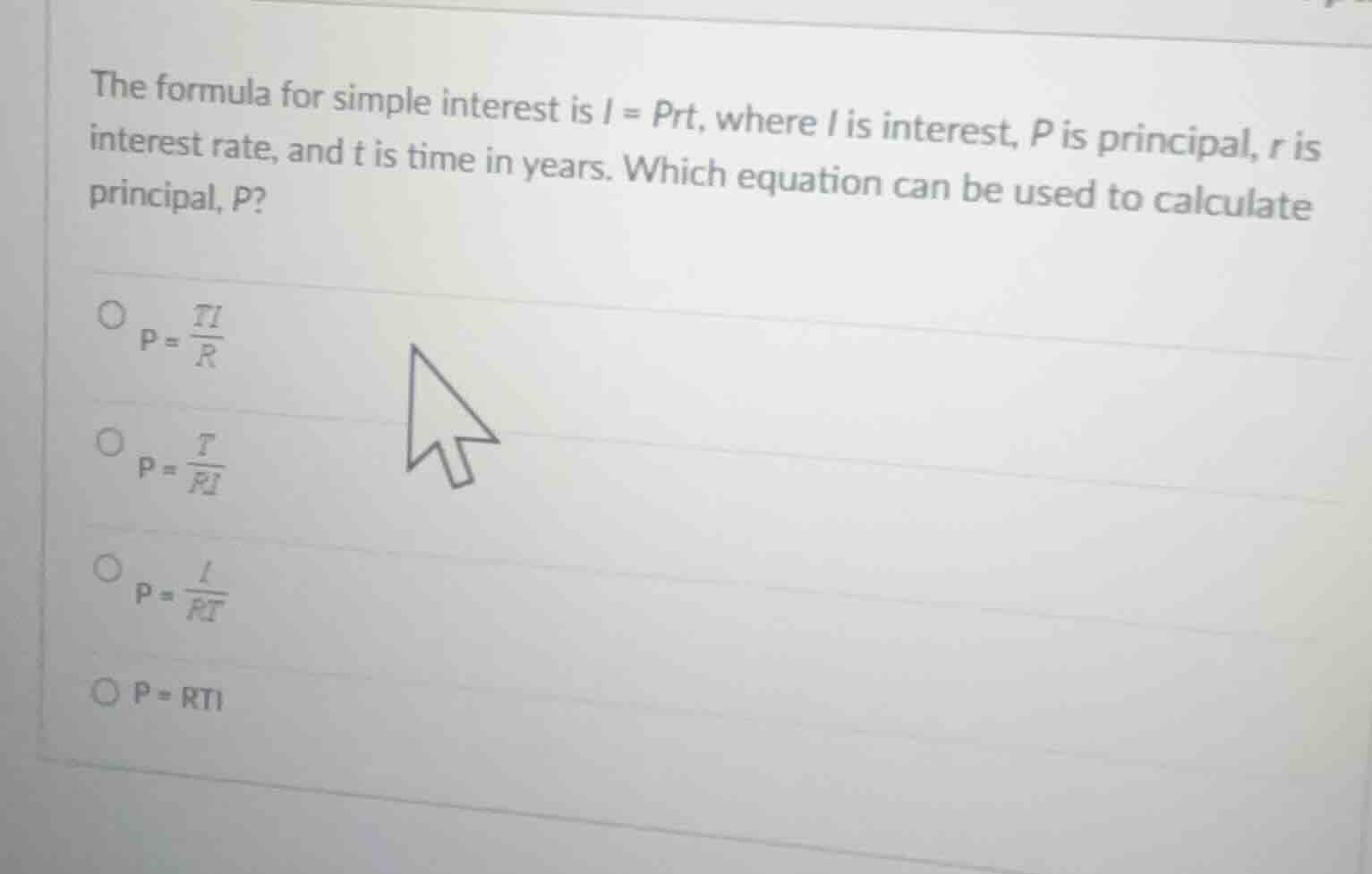 the formula for simple interest is $i = prt$, where $i$ is interest, $p…