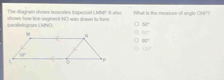 the diagram shows isosceles trapezoid lmnp. it also shows how line segm…