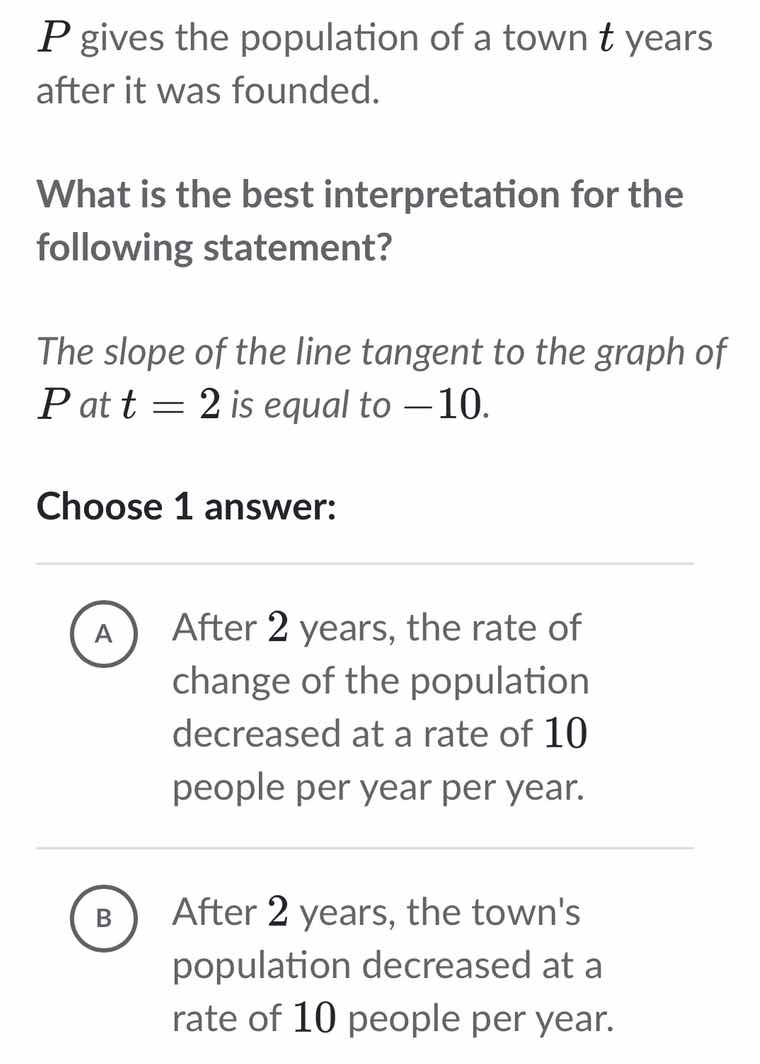 p gives the population of a town t years after it was founded. what is …