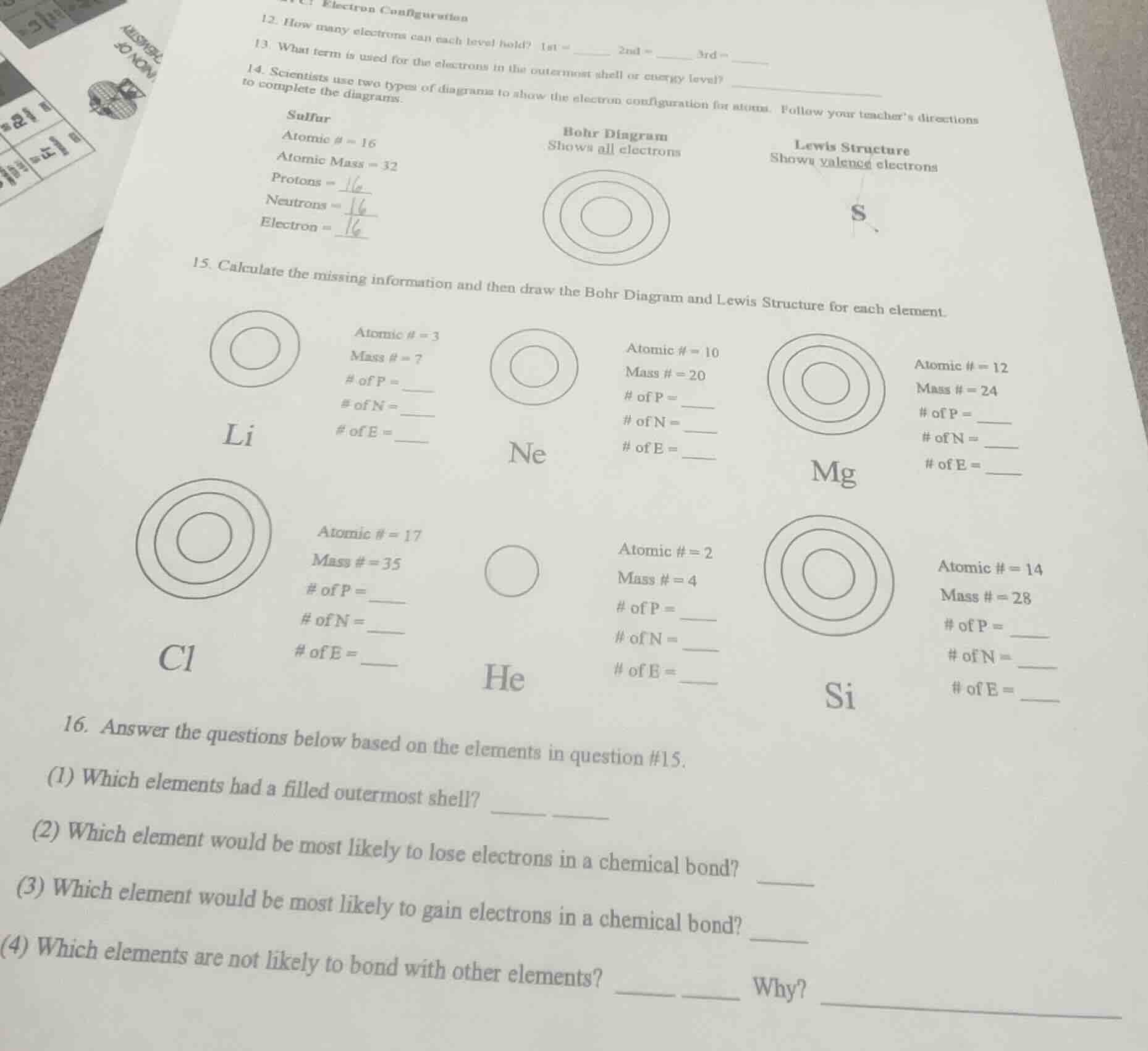 electron configuration 12. how many electrons can each level hold? 1st …