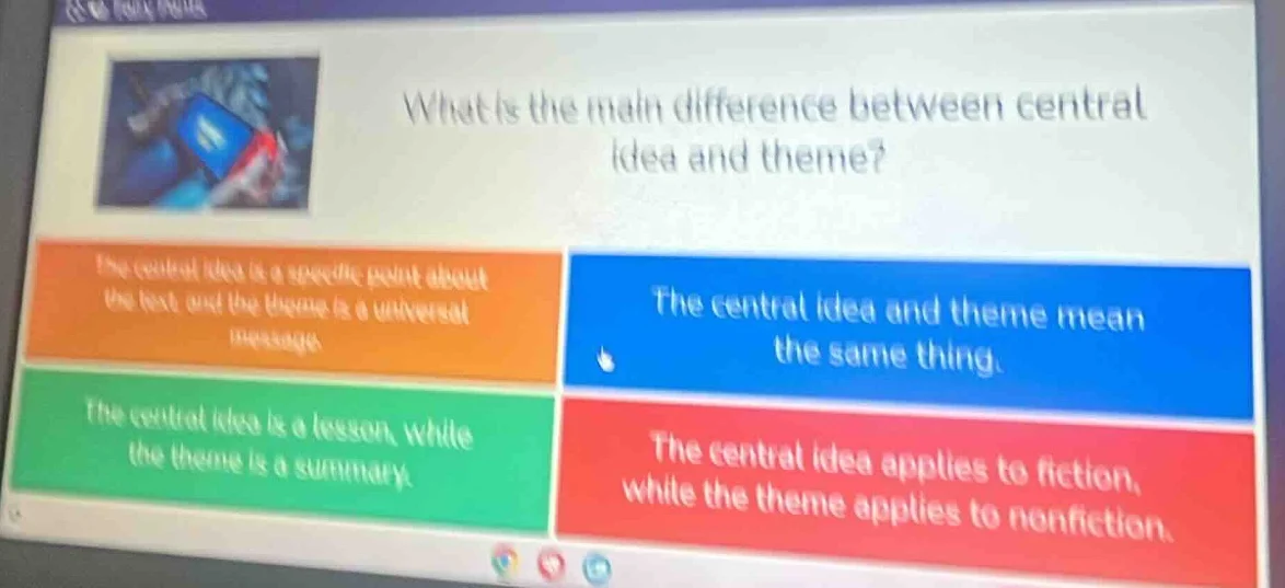 what is the main difference between central idea and theme? the central…