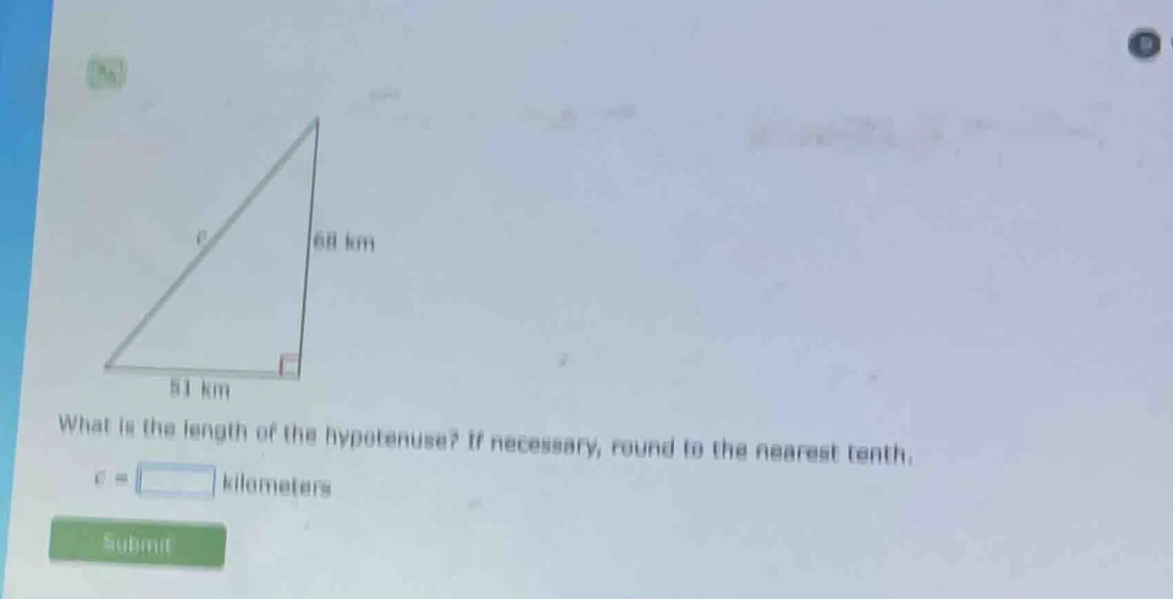 what is the length of the hypotenuse? if necessary, round to the neares…
