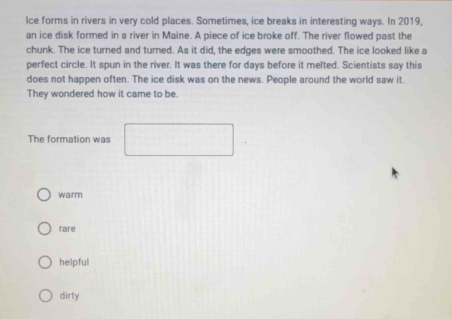 ice forms in rivers in very cold places. sometimes, ice breaks in inter…