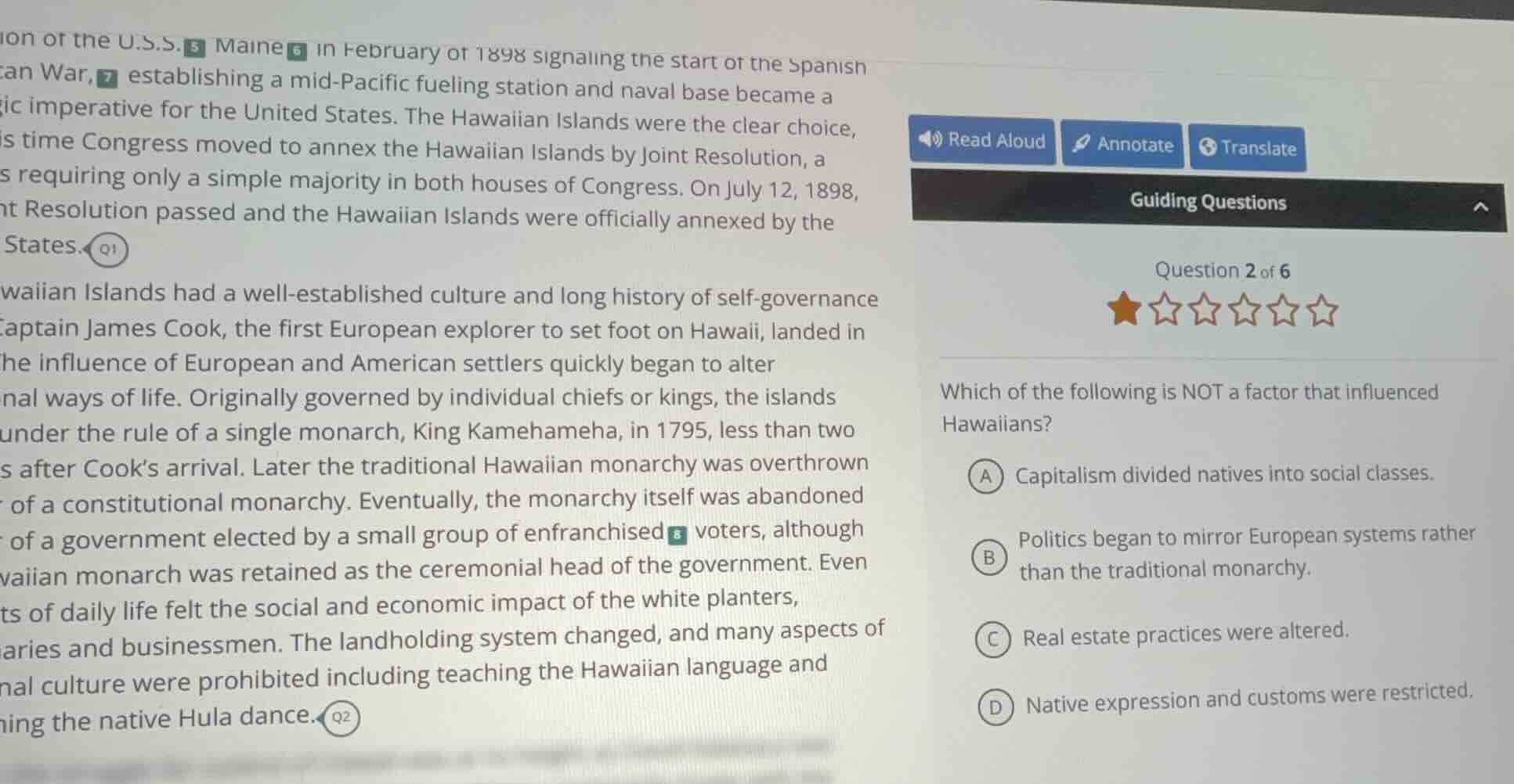 guiding questions question 2 of 6 which of the following is not a facto…